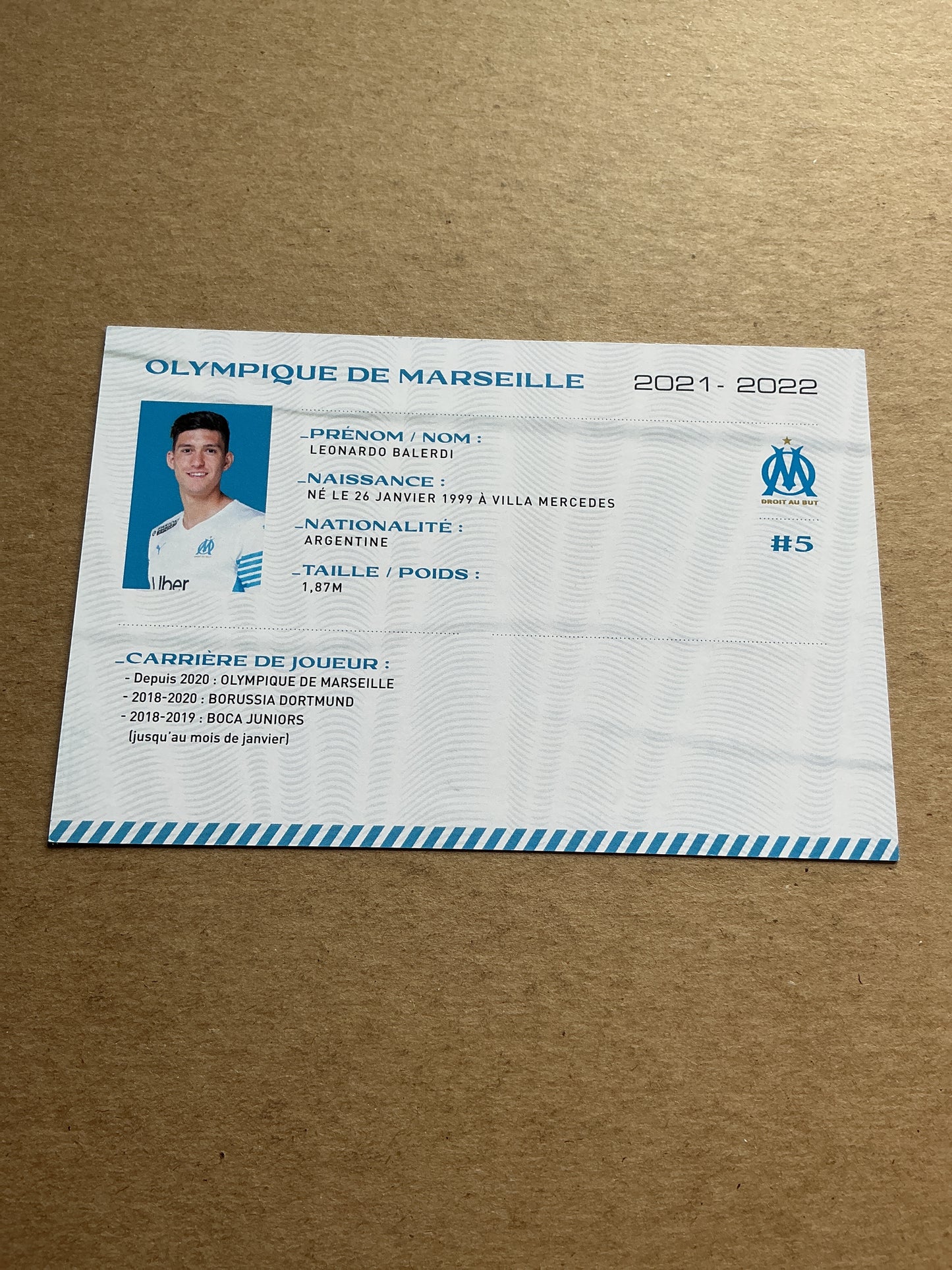 Leonardo Balerdi, Argentina 🇦🇷 Olympique Marseille 2021/22 hand signed