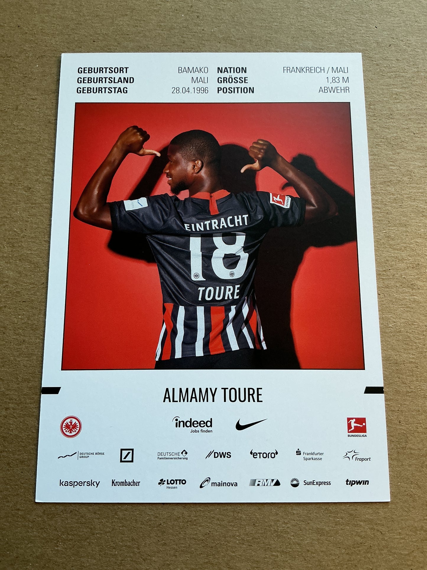 Almamy Toure, France 🇫🇷 Eintracht Frankfurt 2019/20 hand signed