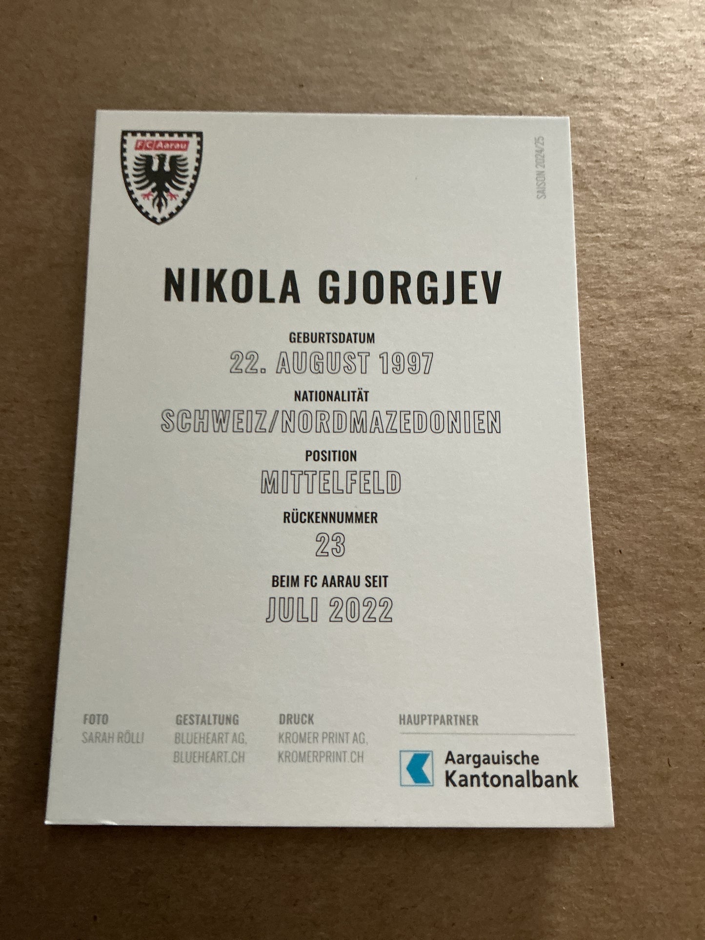 Nikola Gjorgjev, Switzerland 🇨🇭 FC Aarau 2024/25 hand signed