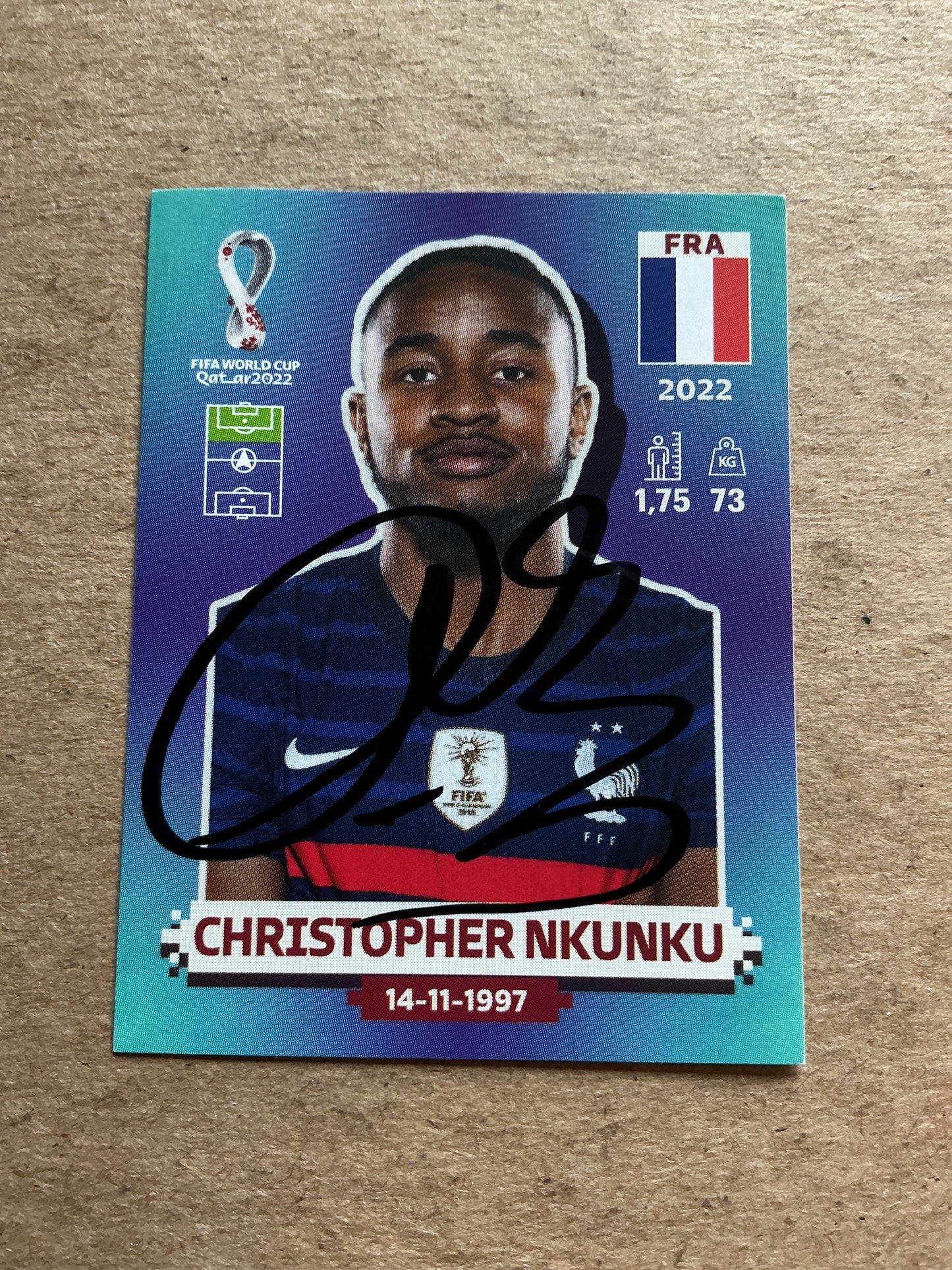 Christopher Nkunku, France 🇫🇷 FIFA World Cup 2022 Panini hand signed