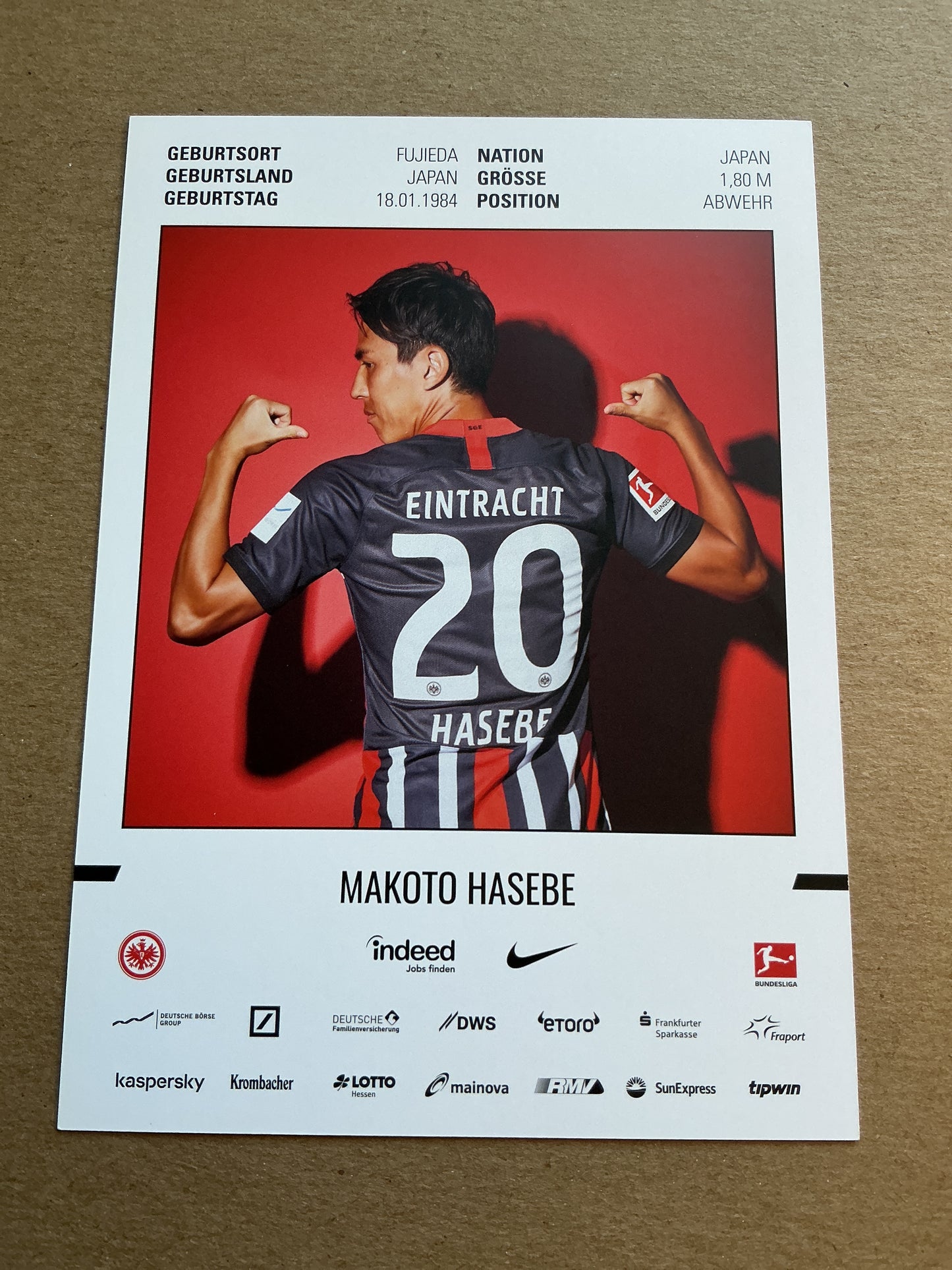 Makoto Hasebe, Japan 🇯🇵 Eintracht Frankfurt 2019/20 hand signed