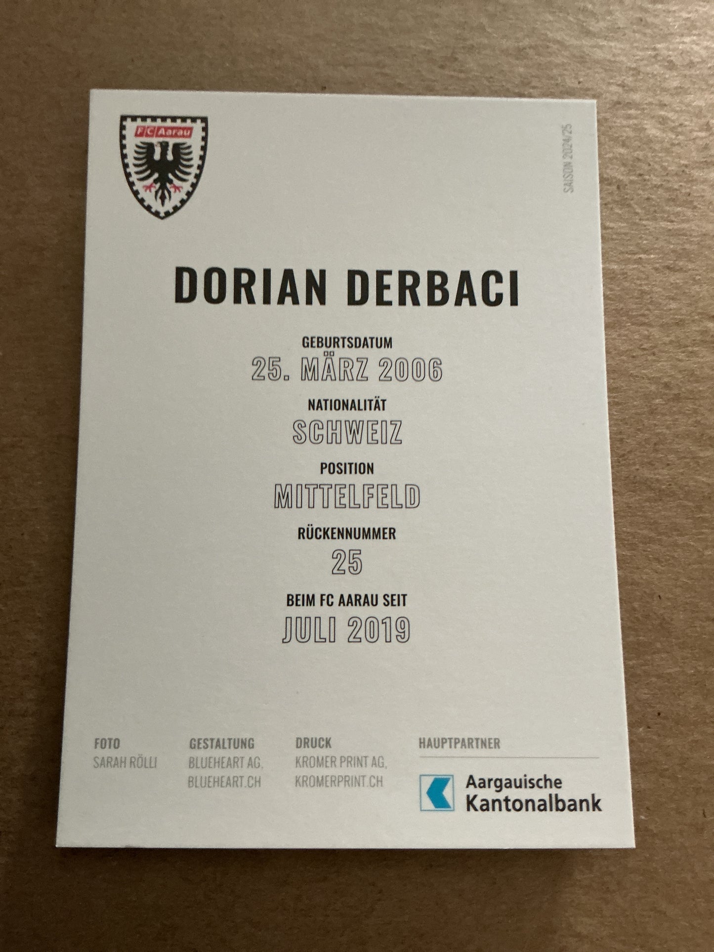 Dorian Derbaci, Switzerland 🇨🇭 FC Aarau 2024/25 hand signed