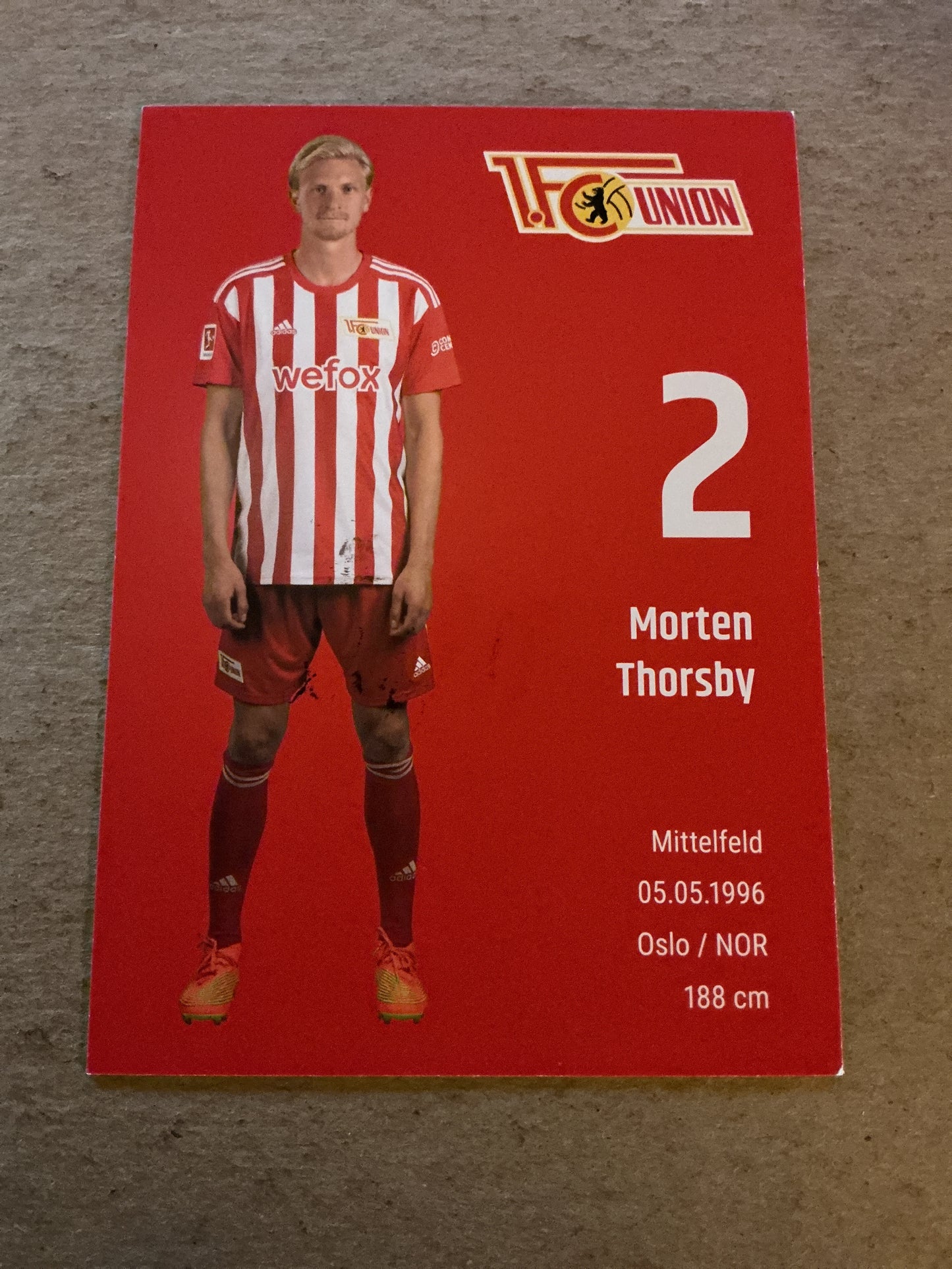 Morten Thorsby, Norway 🇳🇴 1.FC Union Berlin 2022/23 hand signed