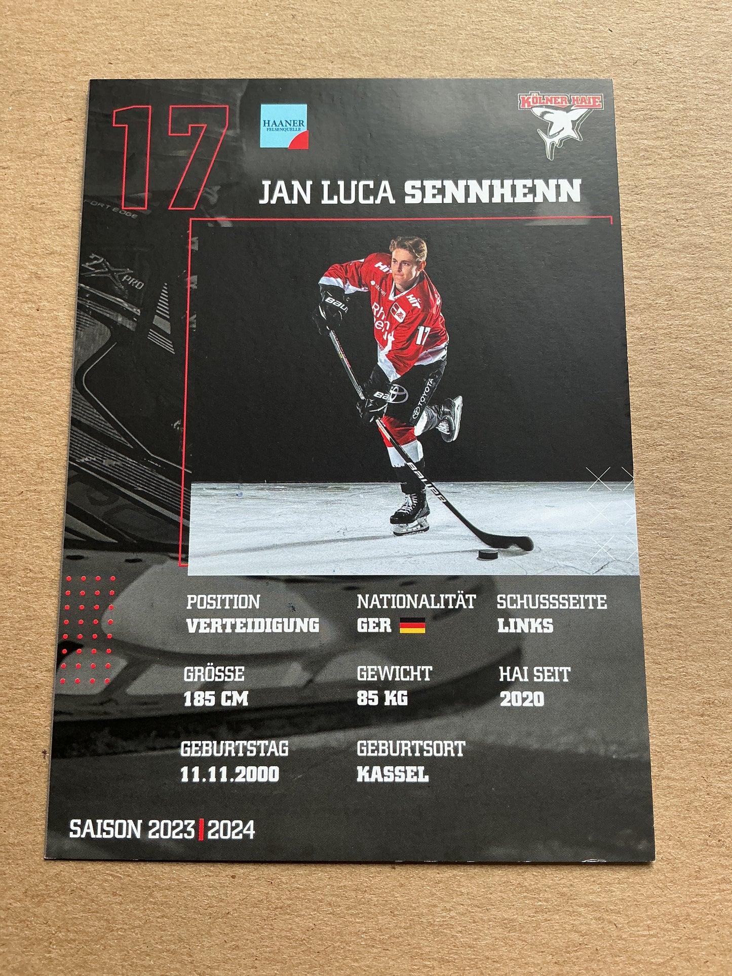 Jan Luca Sennhenn, Germany 🇩🇪 Kölner Haie 2023/24 hand signed