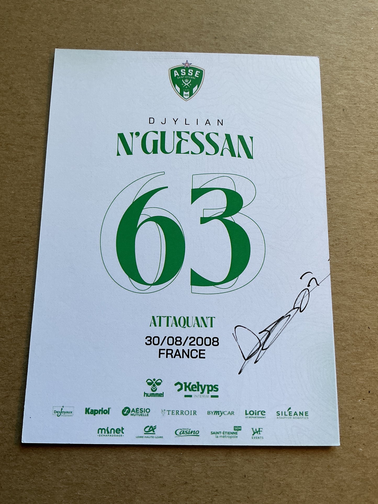 Djylian N’Guessan, France 🇫🇷 AS Saint-Etienne 2024/25 hand signed
