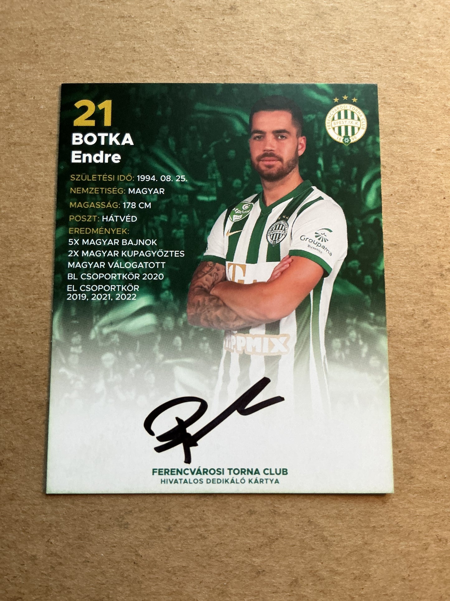 Endre Botka, Hungary 🇭🇺 Ferencváros 2022/23 hand signed