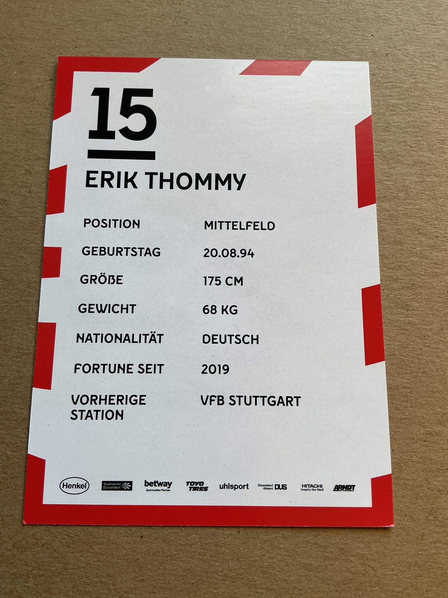 Erik Thommy, Germany 🇩🇪 Fortuna Düsseldorf 2019/20 hand signed