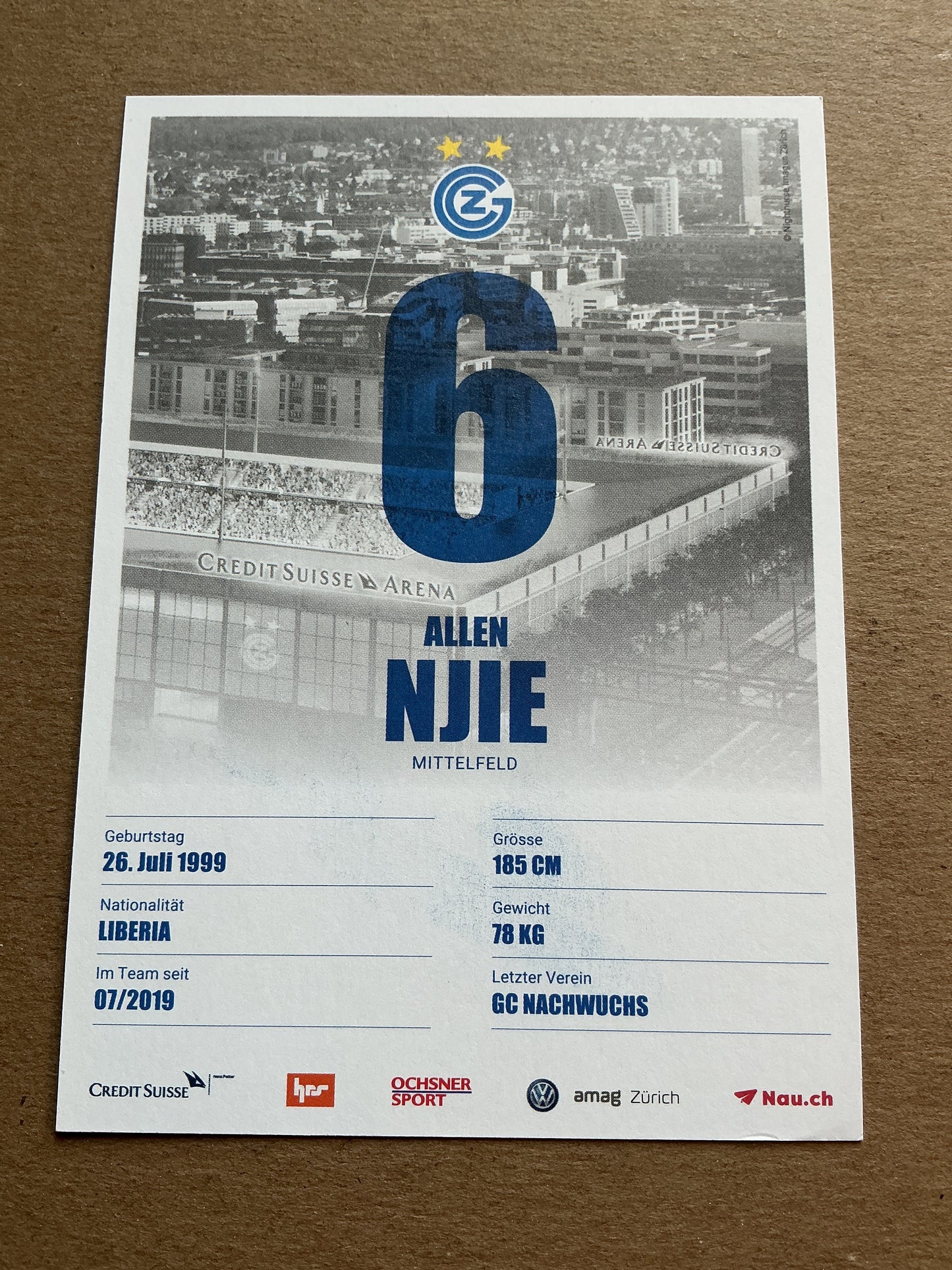Allen Njie, Liberia 🇱🇷 Grasshopper Zürich 2019/20 hand signed