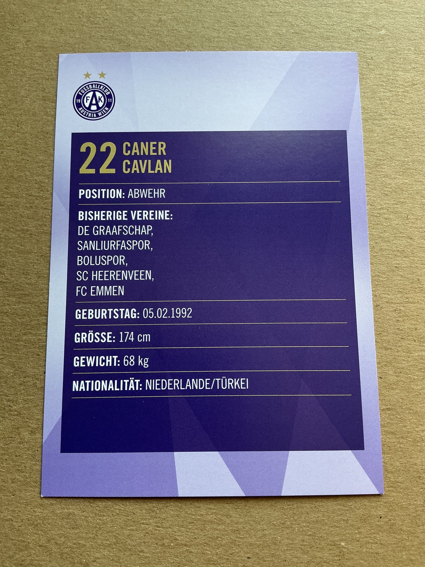 Caner Cavlan, Netherlands 🇳🇱 Austria Wien 2019/20 hand signed