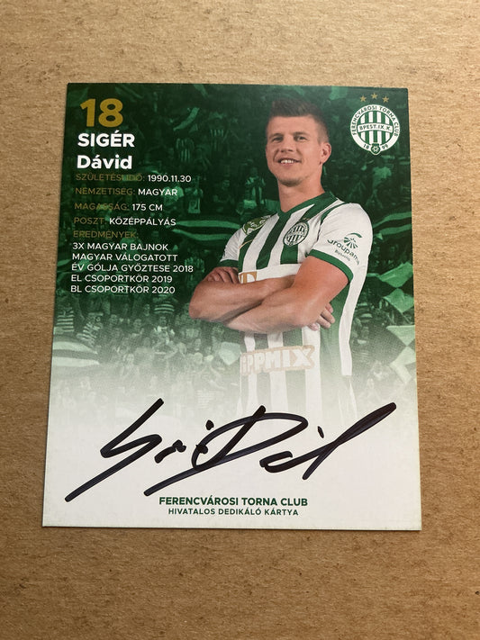 Dávid Sigér, Hungary 🇭🇺 Ferencvaros TC 2021/22 hand signed