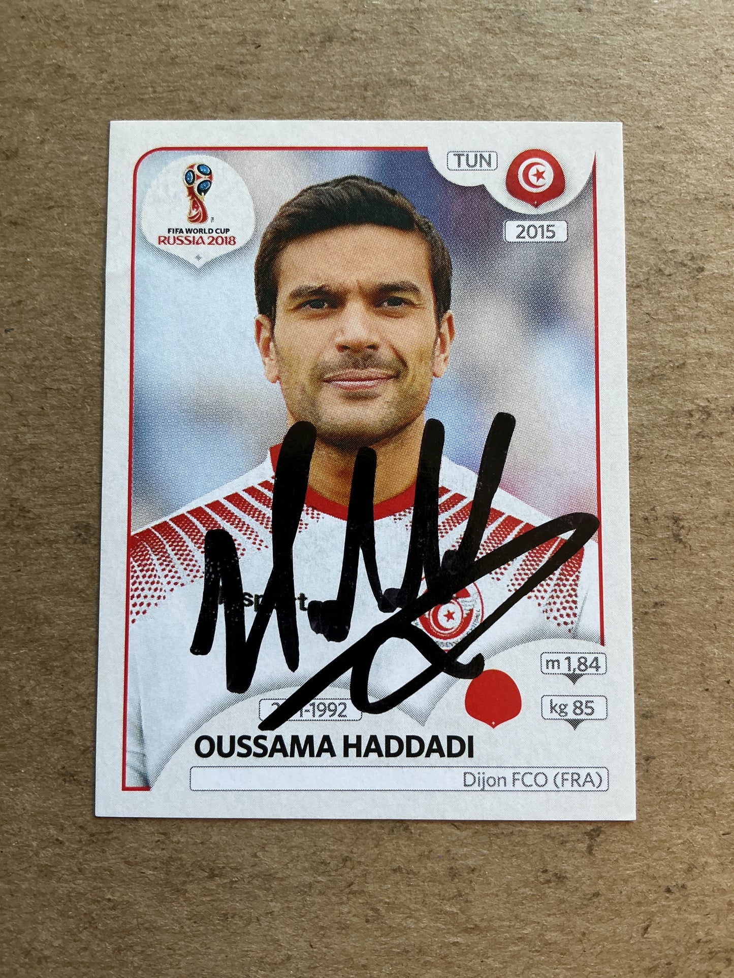 Oussama Haddadi, Tunisia 🇹🇳 FIFA World Cup 2018 Panini hand signed
