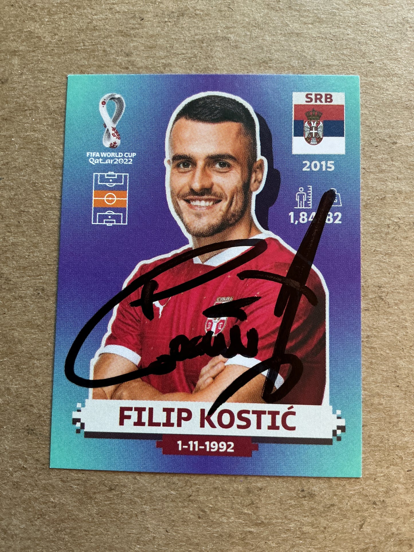 Filip Kostic, Serbia 🇷🇸 FIFA World Cup 2022 Panini hand signed