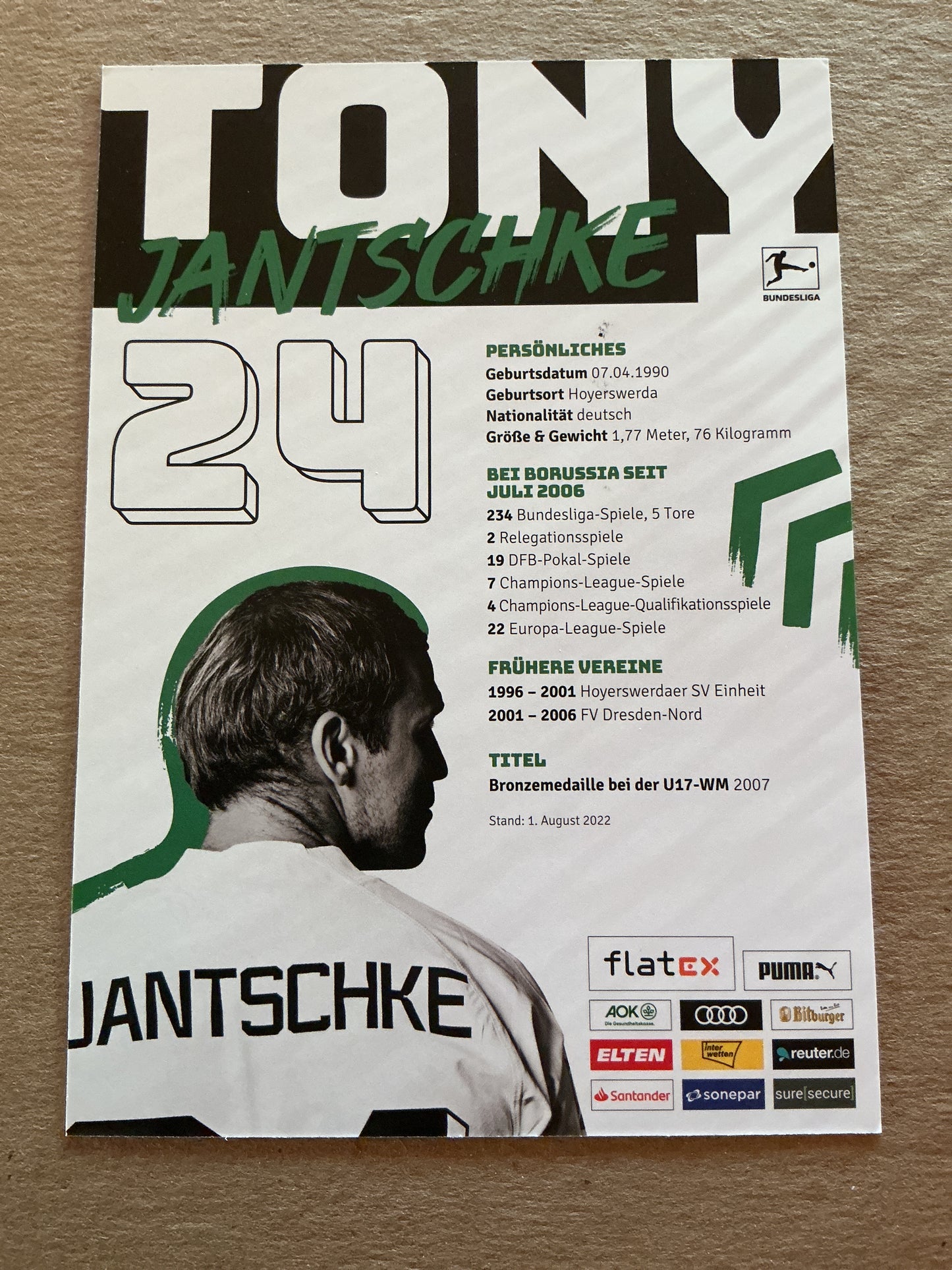 Tony Jantschke, Germany 🇩🇪 Borussia Mönchengladbach 2022/23 hand signed