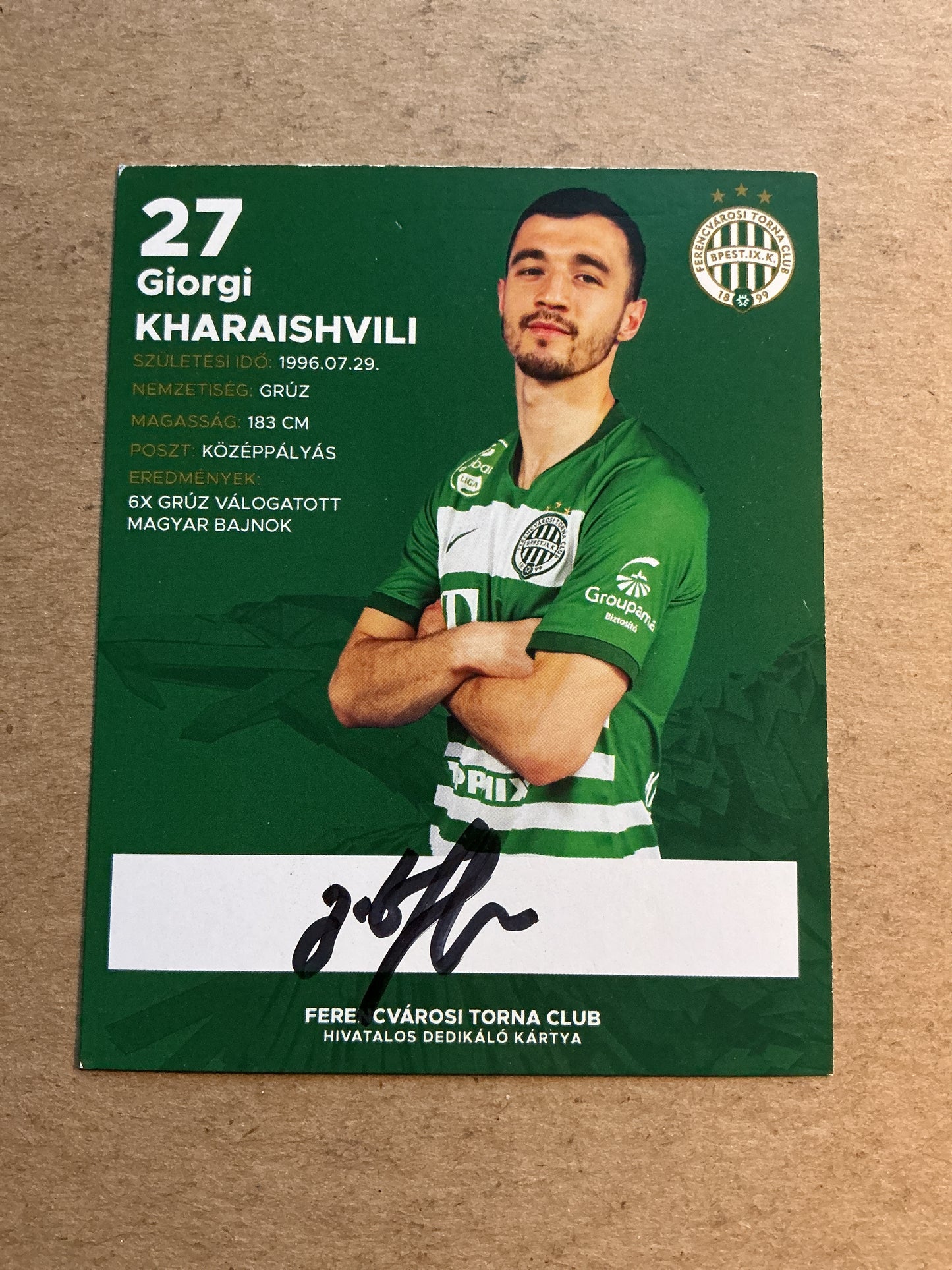 Giorgi Kharaishvili, Georgia 🇬🇪 Ferencvaros TC 2021/22 hand signed