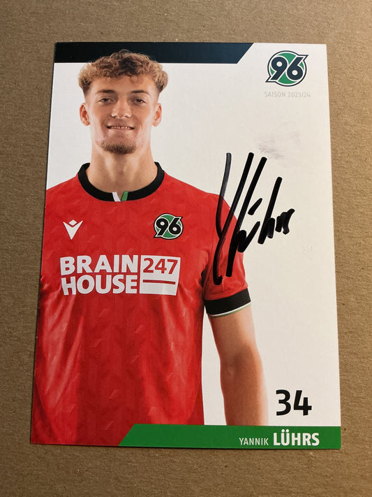 Yannik Lührs, Germany 🇩🇪 Hannover 96 2023/24 hand signed