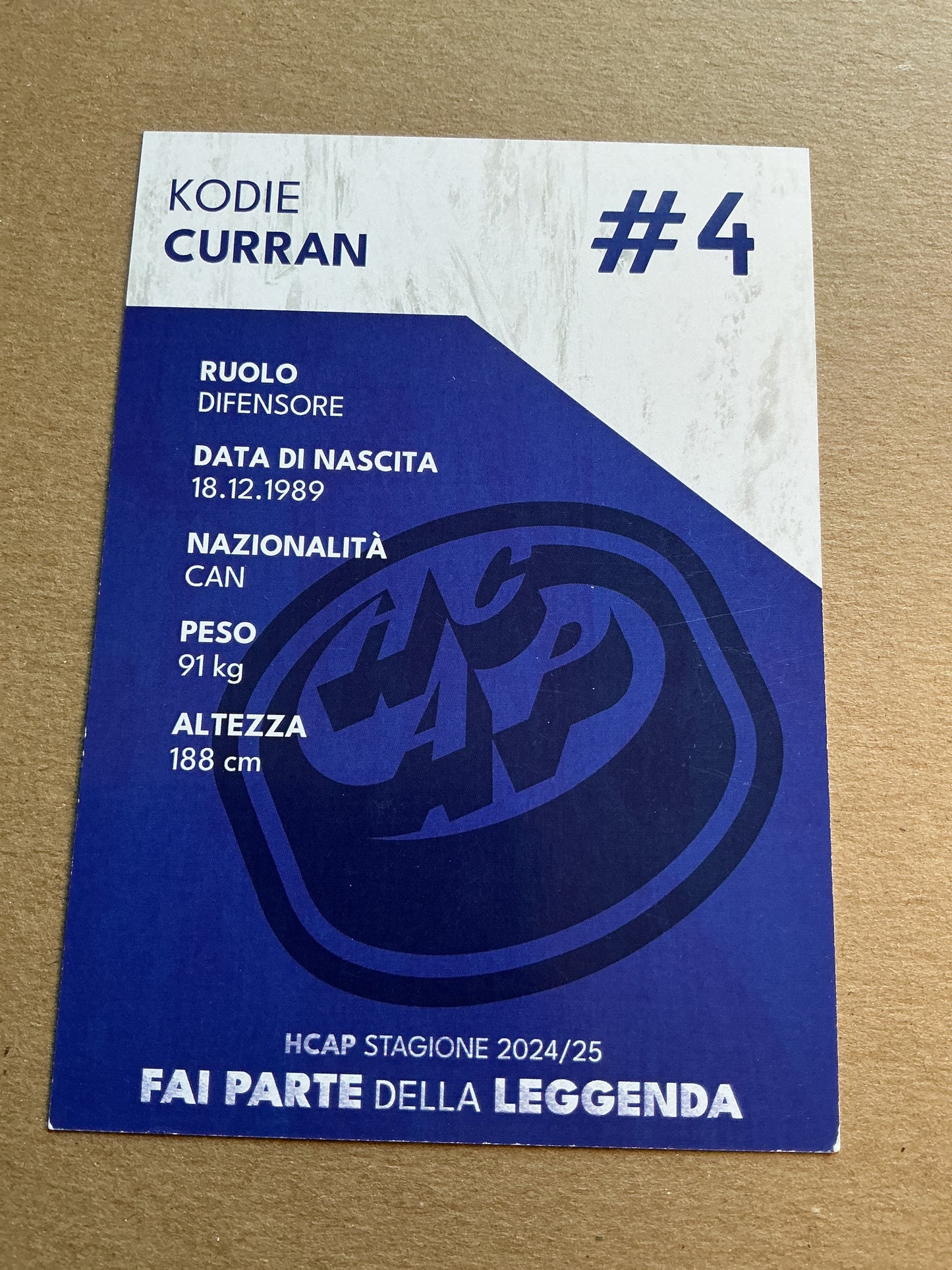 Kodie Curran, Canada 🇨🇦 HC Ambri-Piotta 2024/25 hand signed