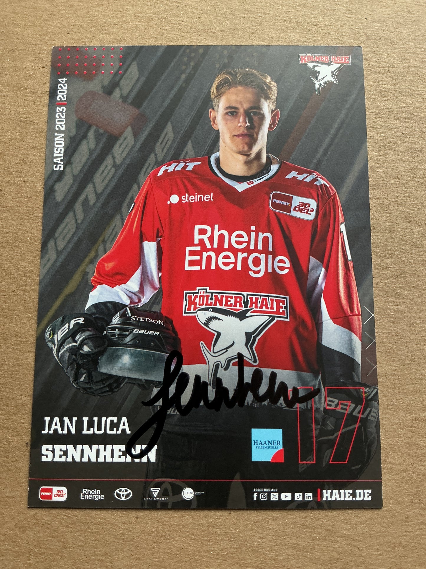 Jan Luca Sennhenn, Germany 🇩🇪 Kölner Haie 2023/24 hand signed