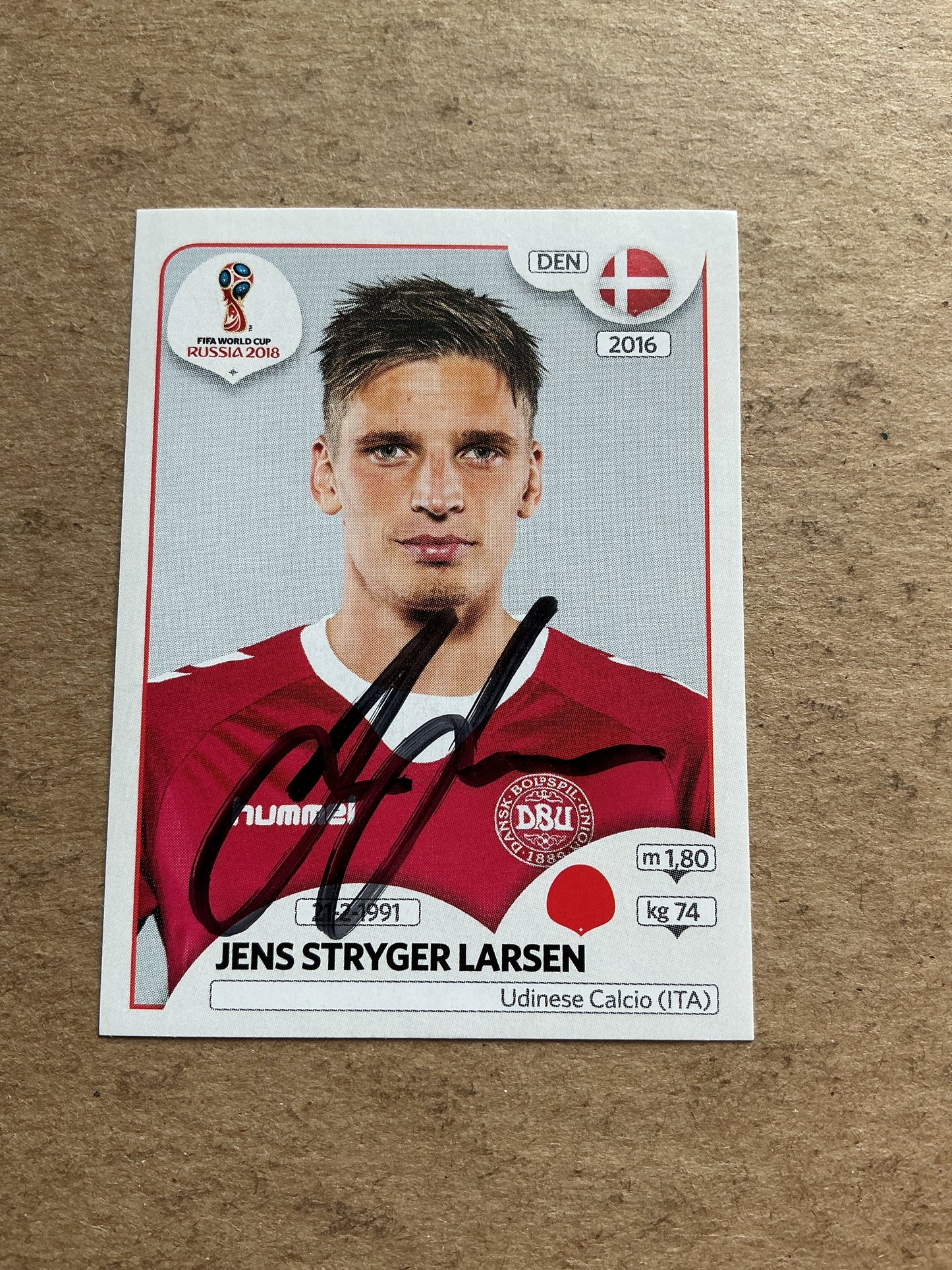 Jens Stryger Larsen, Denmark 🇩🇰 FIFA World Cup 2018 Panini hand signed
