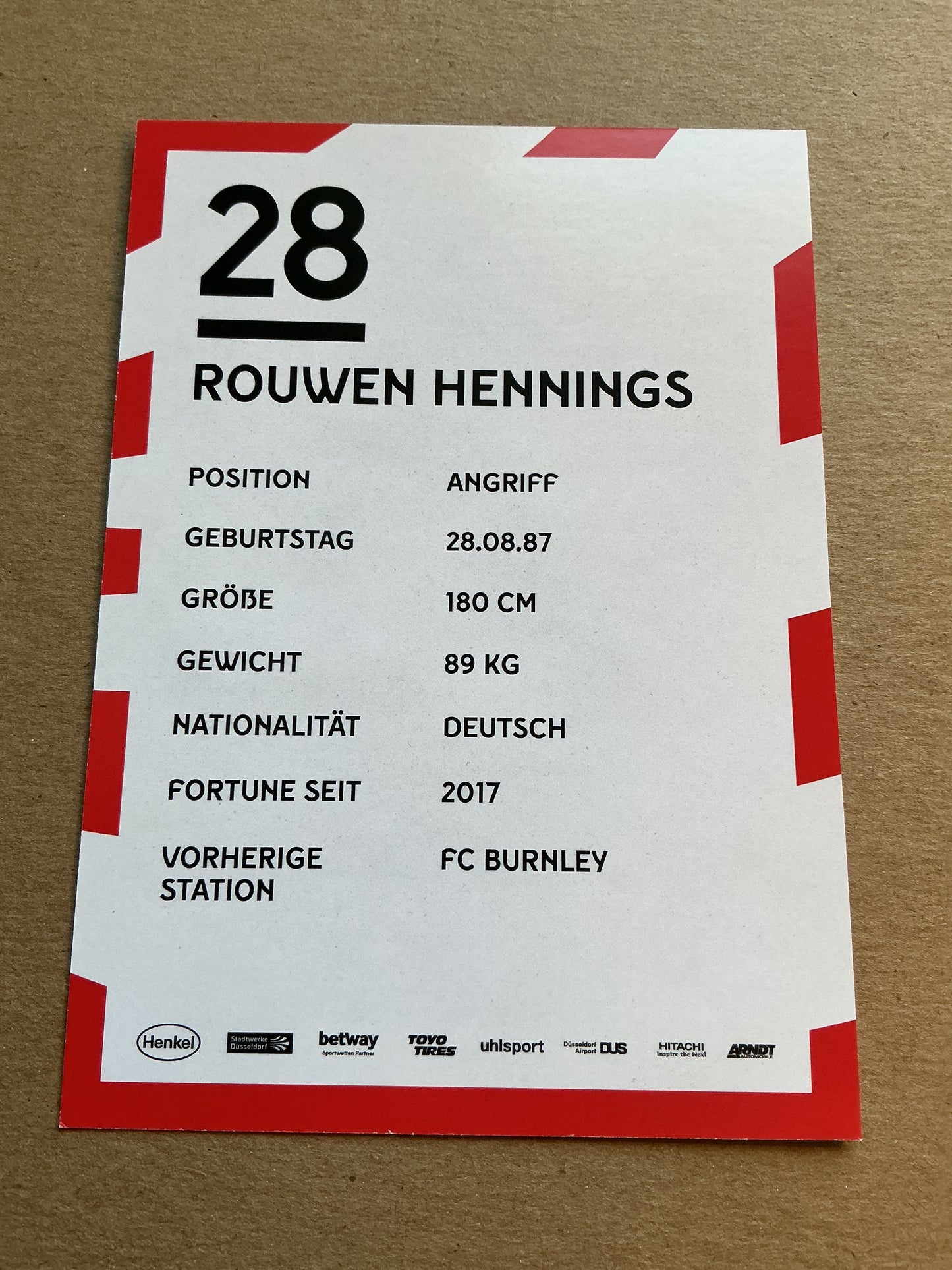 Rouwen Hennings, Germany 🇩🇪 Fortuna Düsseldorf 2019/20 hand signed
