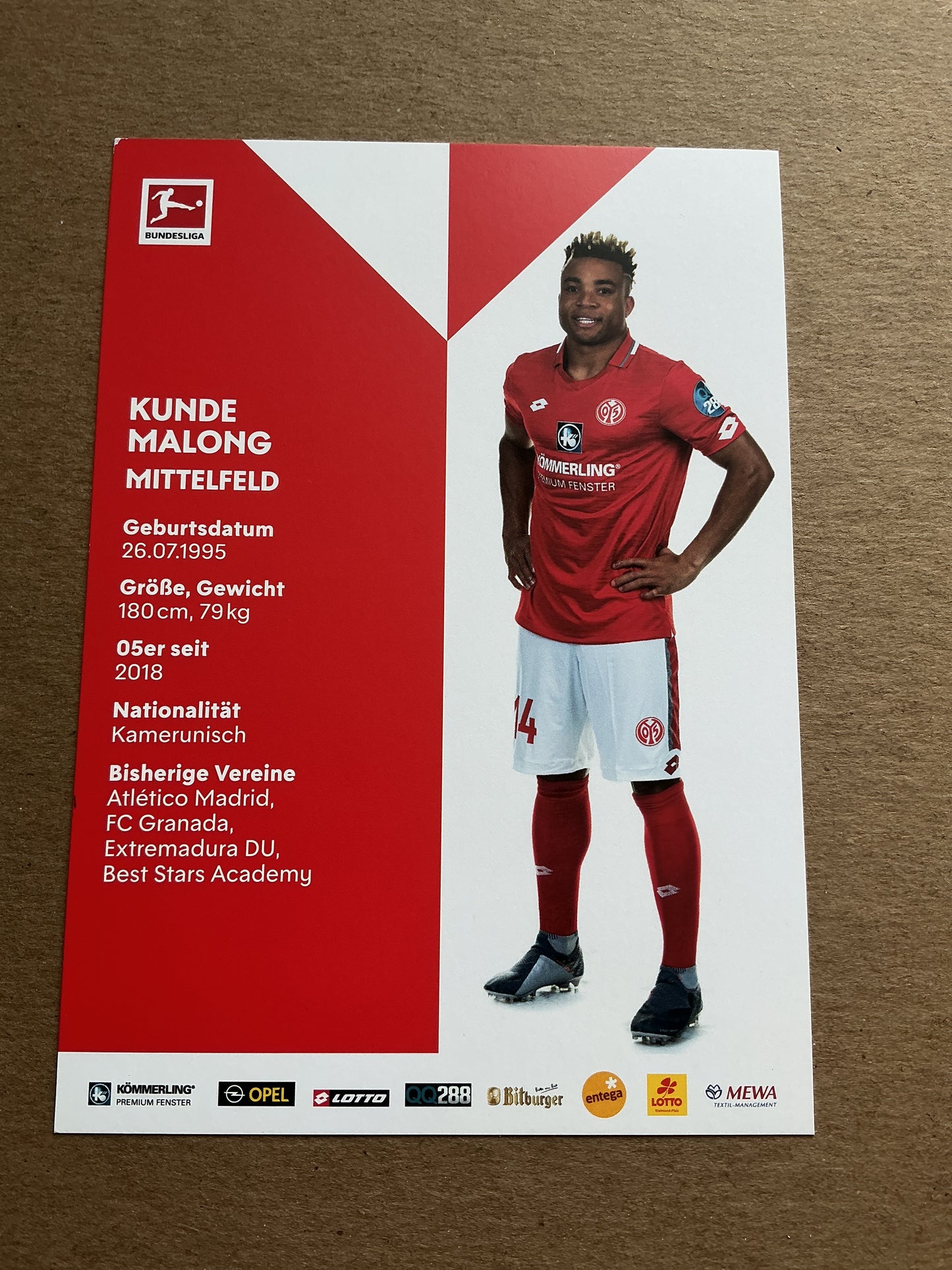 Kunde Malong, Cameroon 🇨🇲 FSV Mainz 05 2019/20 hand signed