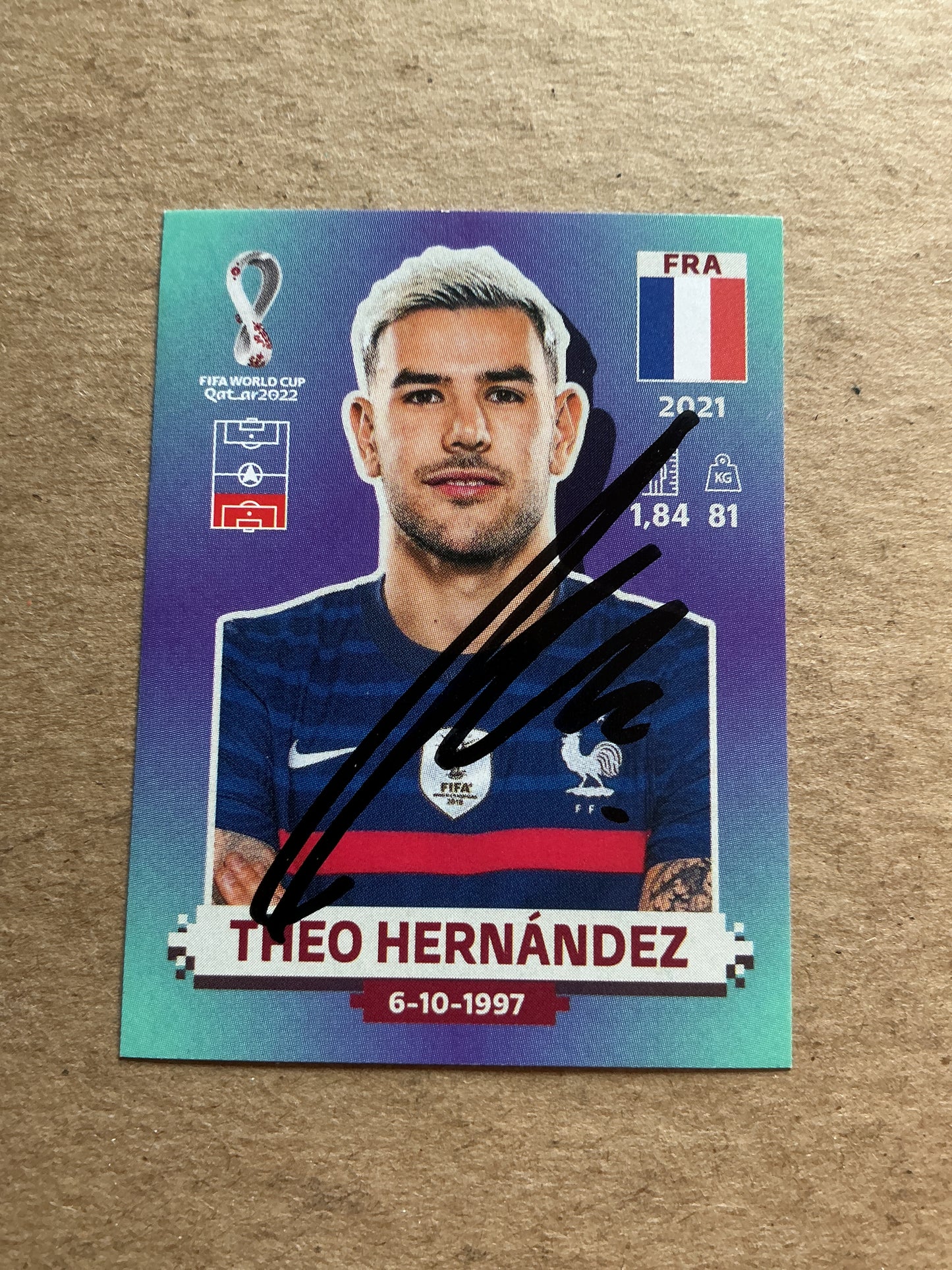 Theo Hernandez, France 🇫🇷 FIFA World Cup 2022 Panini hand signed