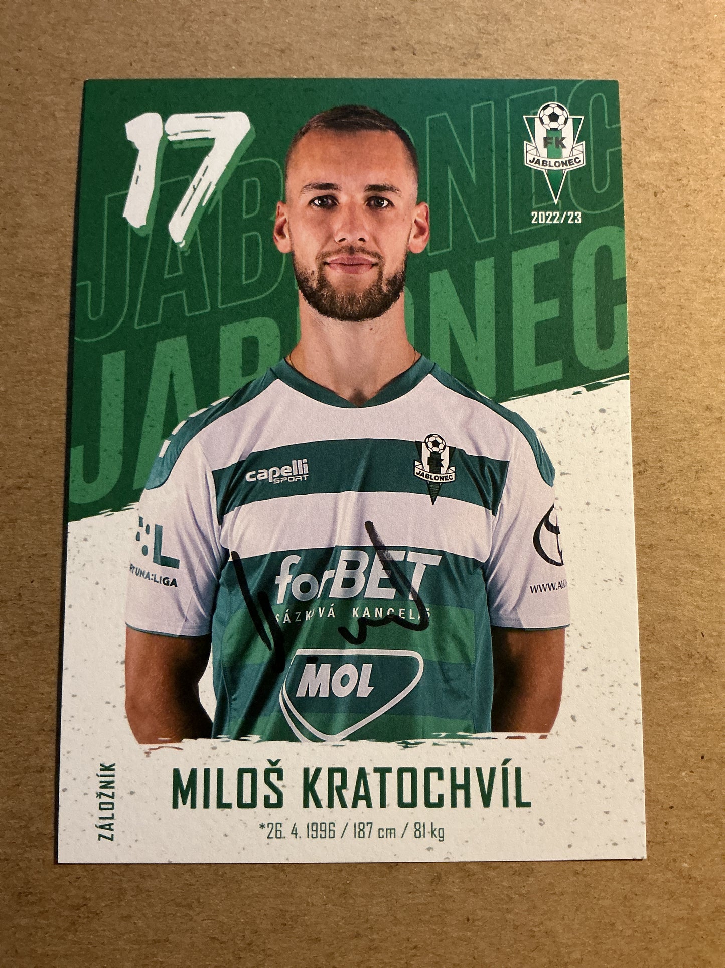 Miloš Kratochvíl, Czech Republic 🇨🇿 FK Jablonec 2022/23 hand signed