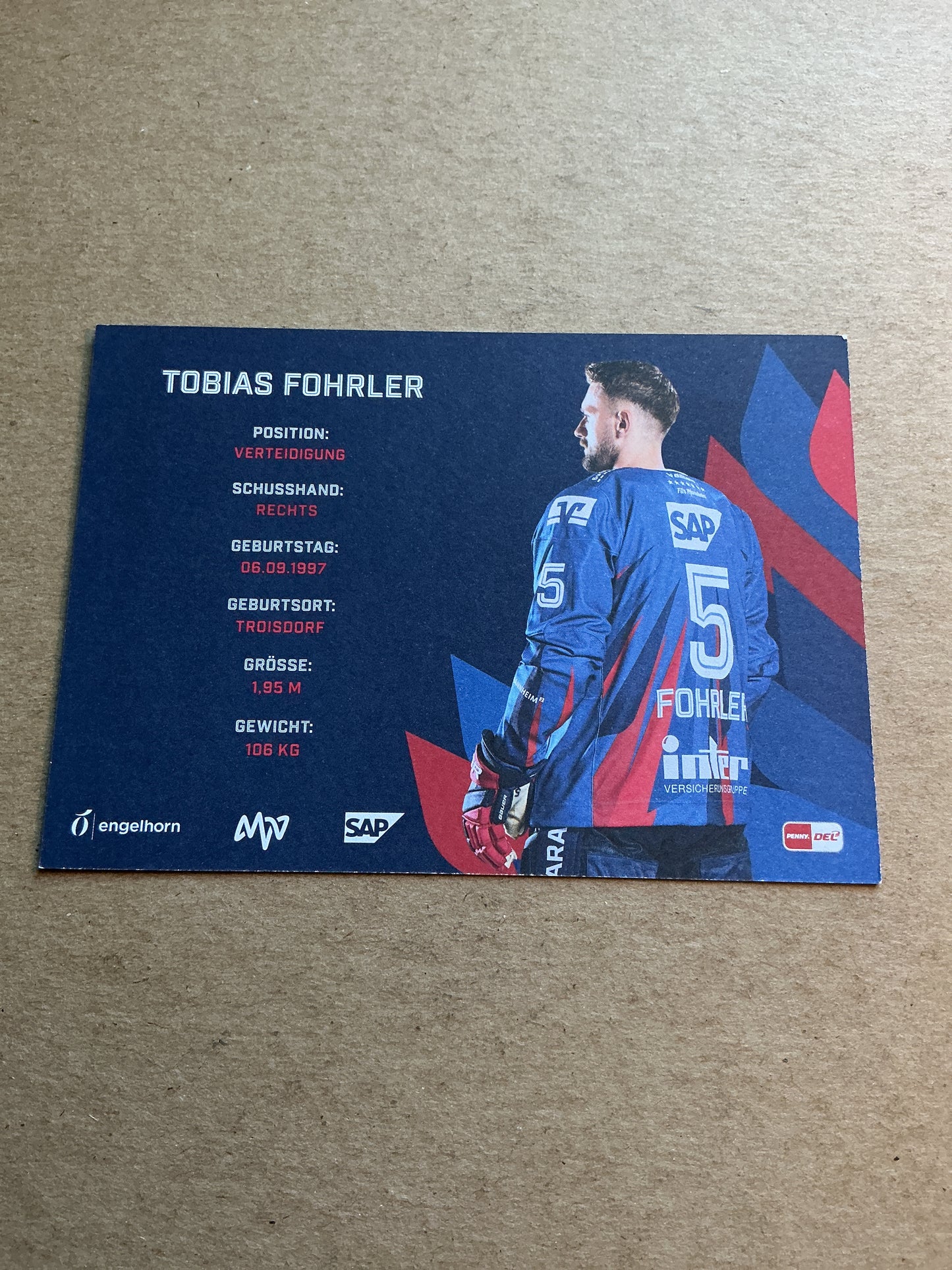 Tobias Fohrler, Germany 🇩🇪 Adler Mannheim 2024/25 hand signed