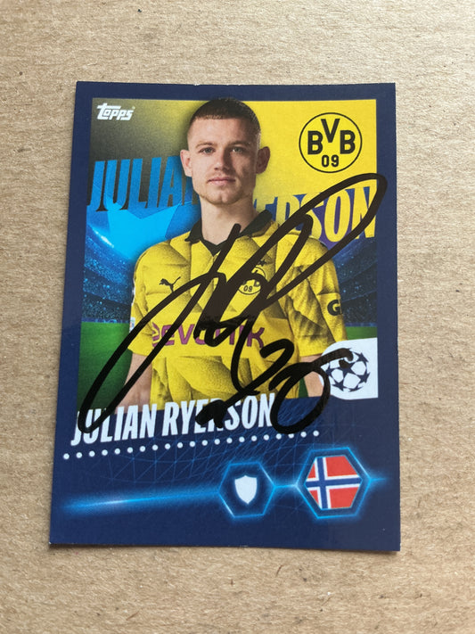 Julian Ryerson, Norway 🇳🇴 Borussia Dortmund 2023/24 Topps hand signed