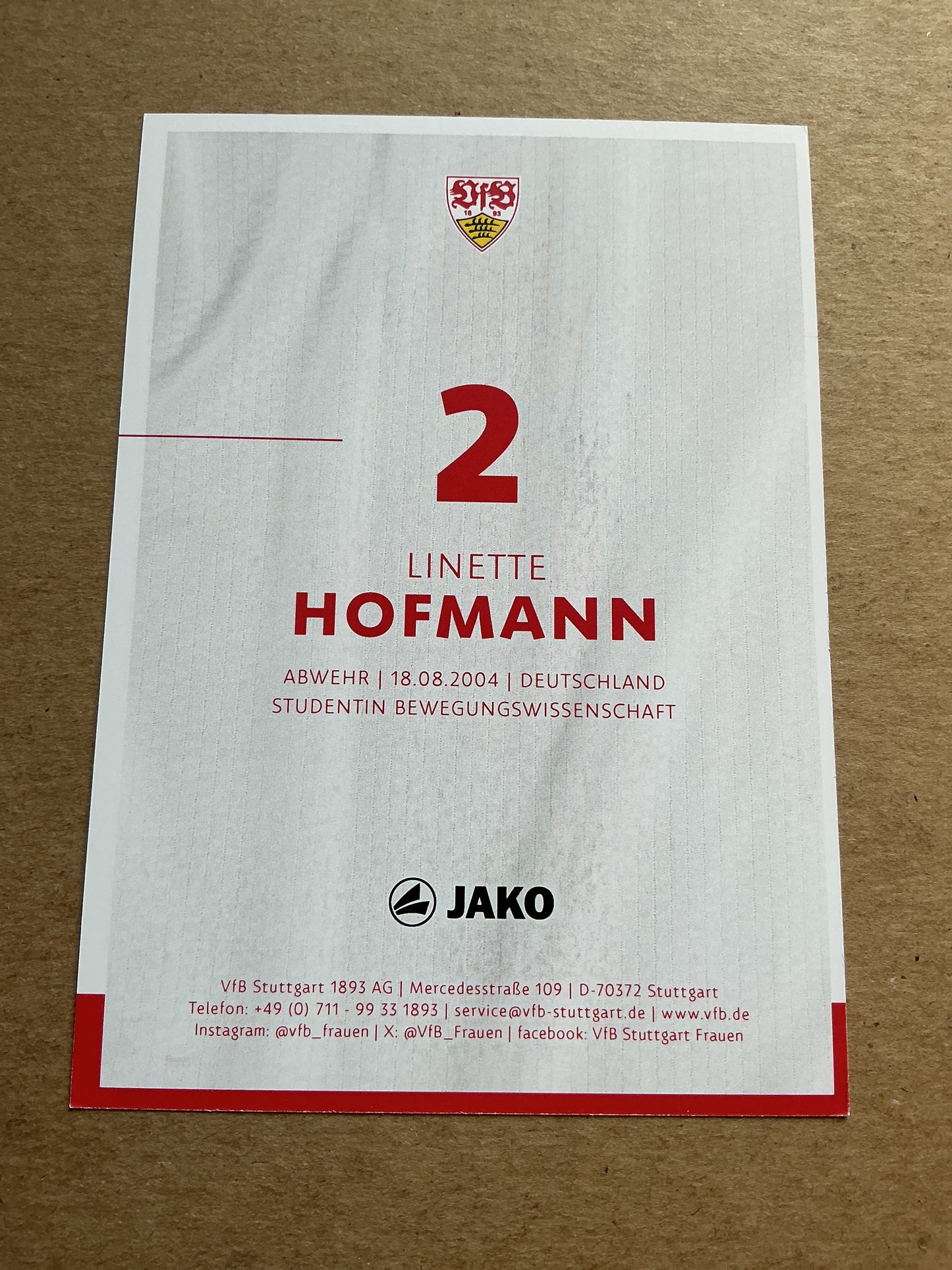 Linette Hofmann, Germany 🇩🇪 VfB Stuttgart 2024/25 hand signed