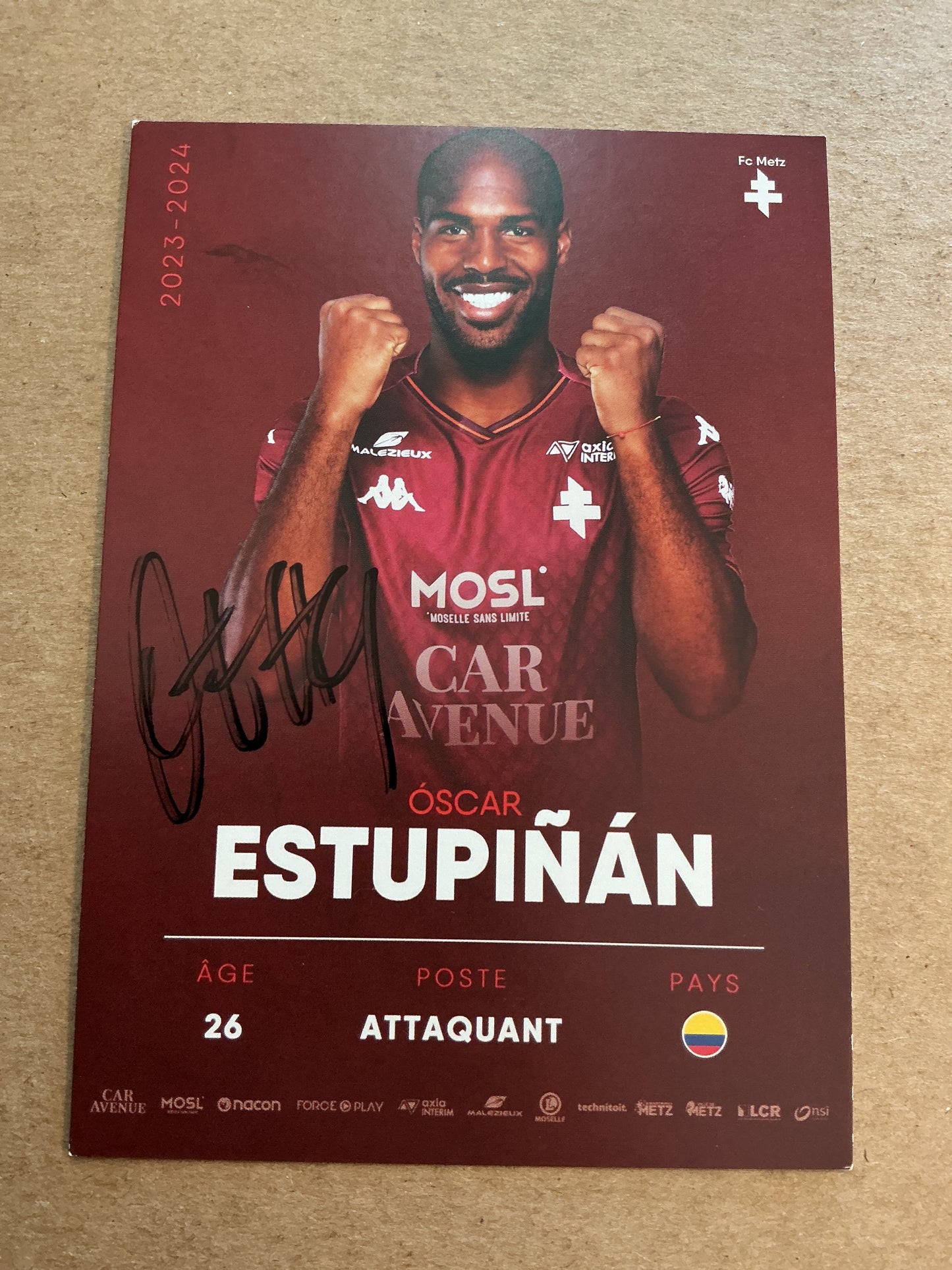 Oscar Estupinan, Colombia 🇨🇴 FC Metz 2023/24 hand signed