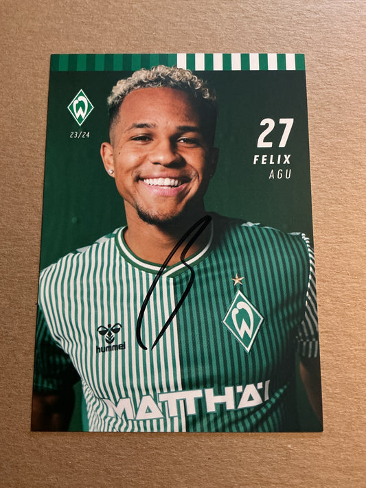 Felix Agu, Germany 🇩🇪 SV Werder Bremen 2023/24 hand signed
