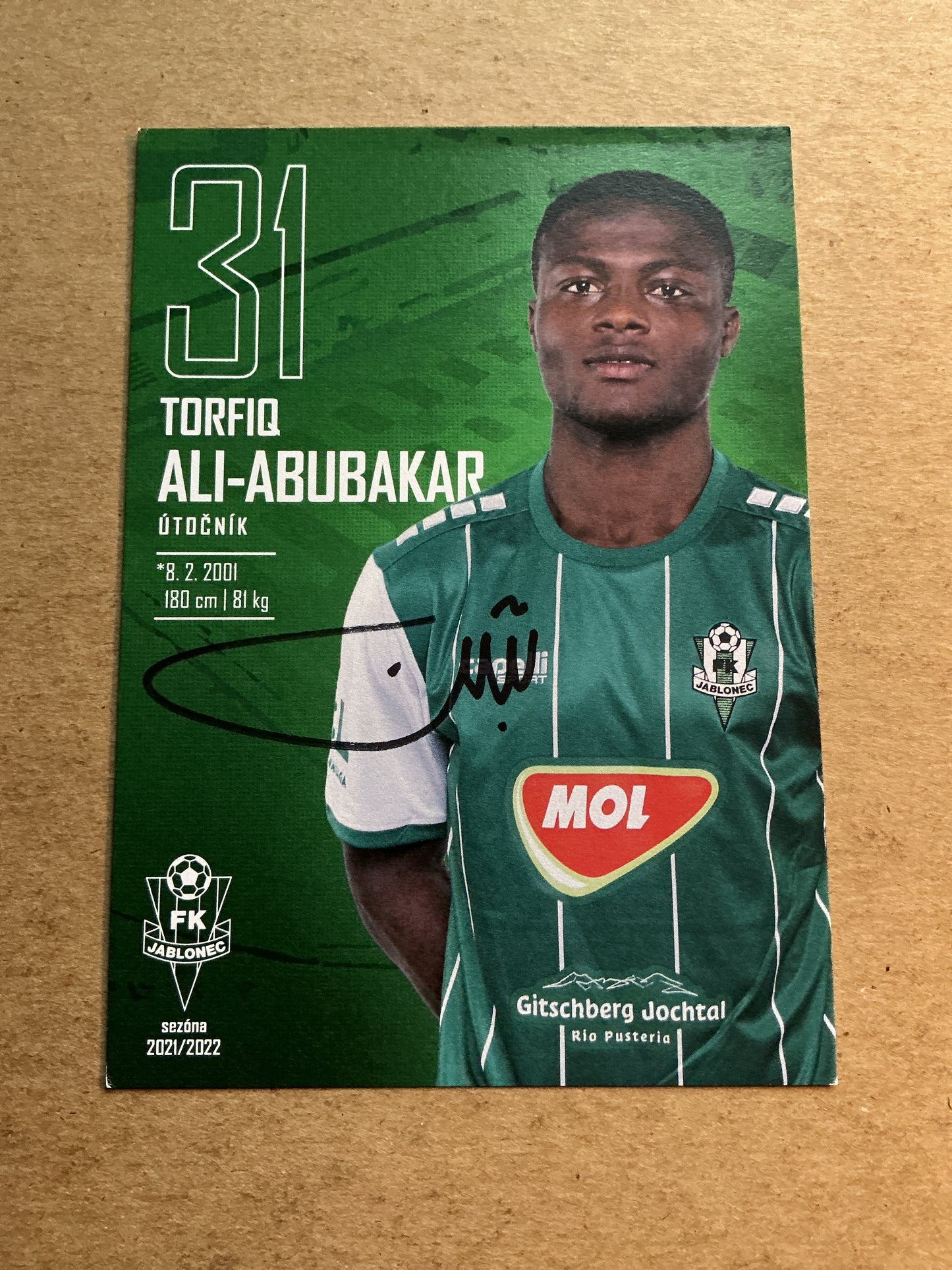 Torfiq Ali-Abubakar, Ghana 🇬🇭 FK Jablonec 2021/22 hand signed