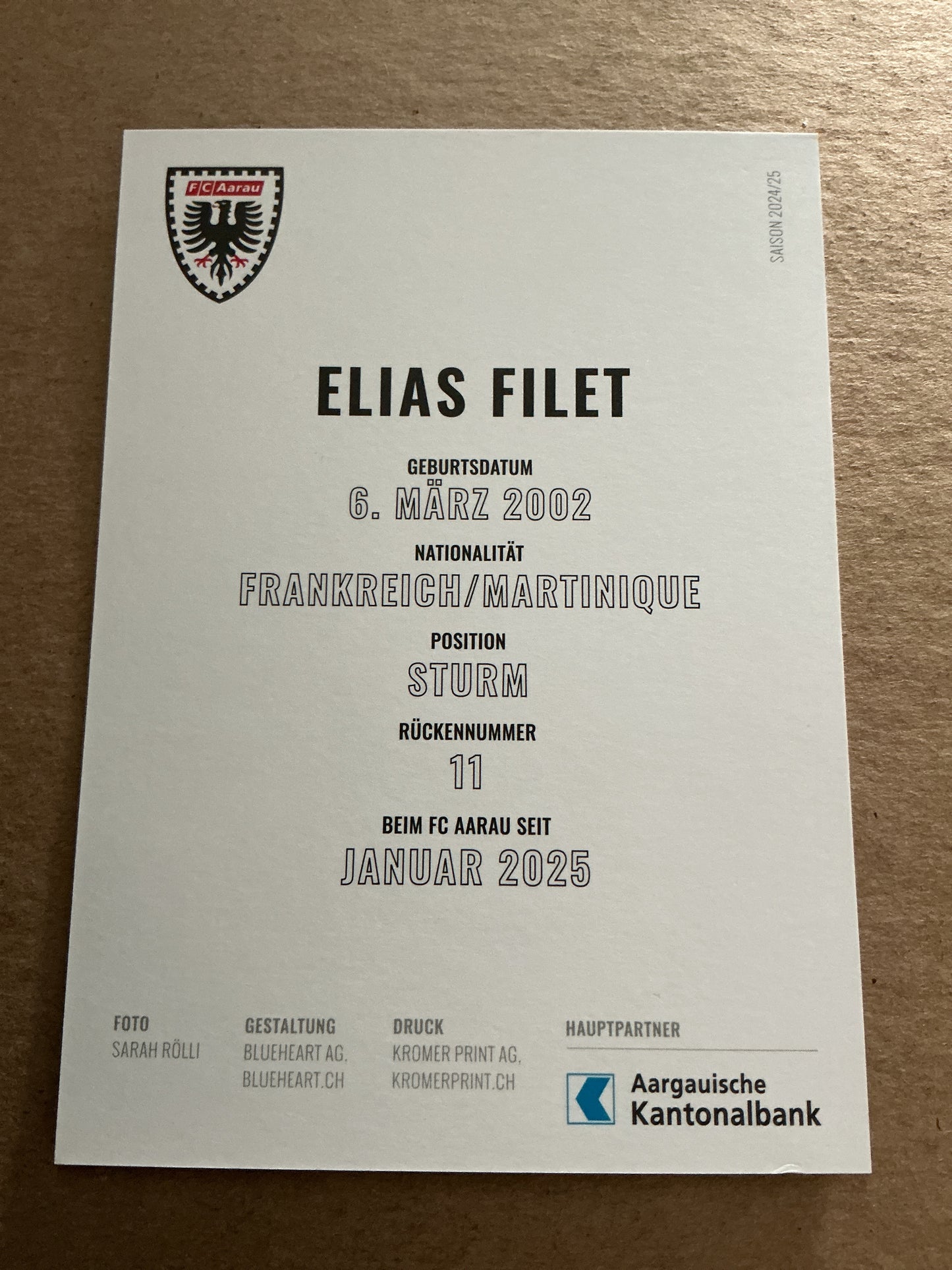 Elias Filet, France 🇫🇷 FC Aarau 2024/25 hand signed