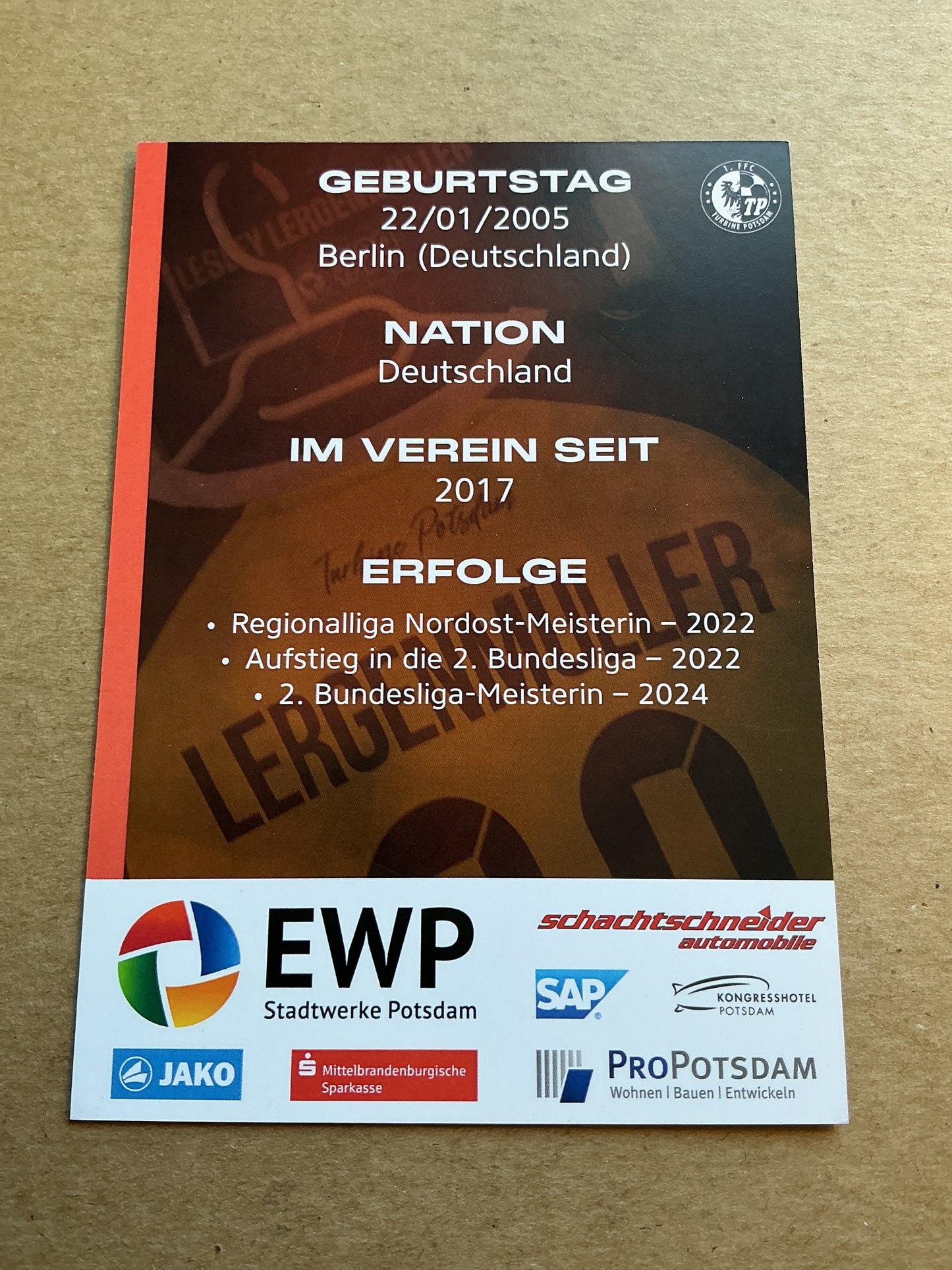 Lesley Lergenmüller, Germany 🇩🇪 1.FFC Turbine Potsdam 2024/25 hand signed
