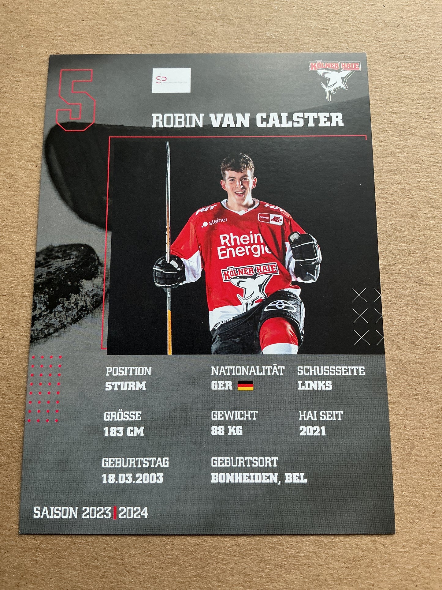 Robin van Calster, Germany 🇩🇪 Kölner Haie 2023/24 hand signed