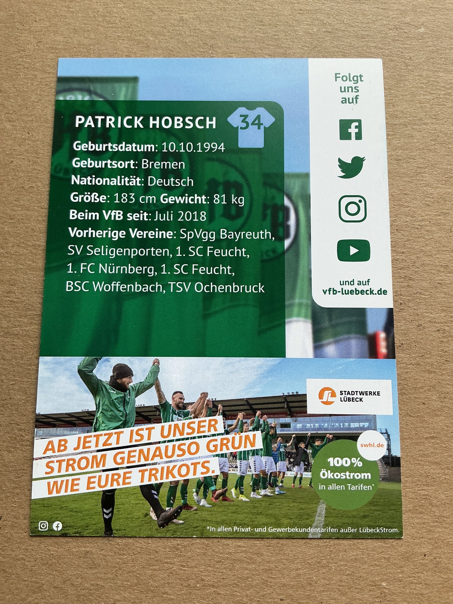 Patrick Hobsch, Germany 🇩🇪 VfB Lübeck 2020/21 hand signed