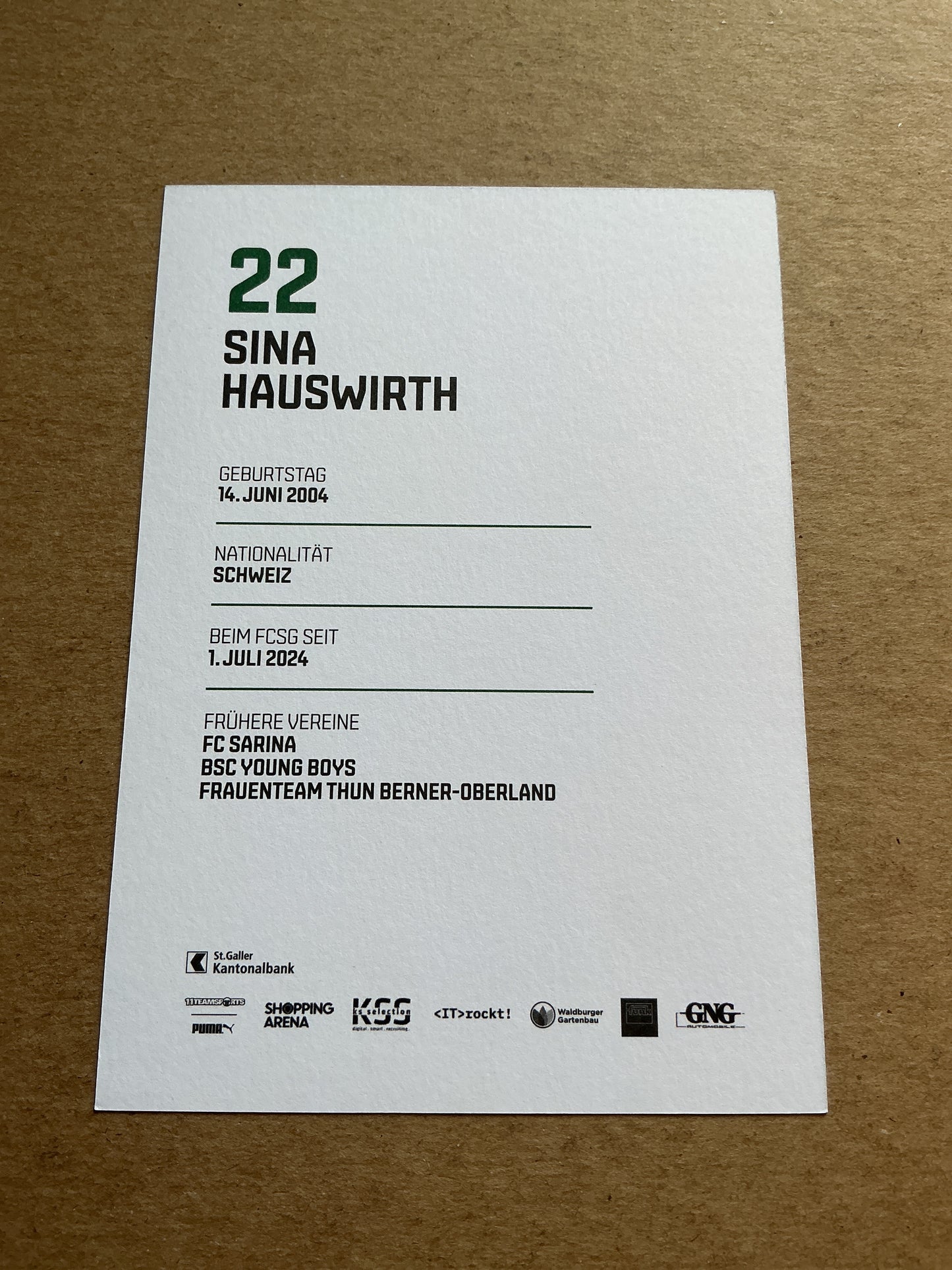 Sina Hauswirth, Switzerland 🇨🇭 FC St. Gallen 2024/25 hand signed