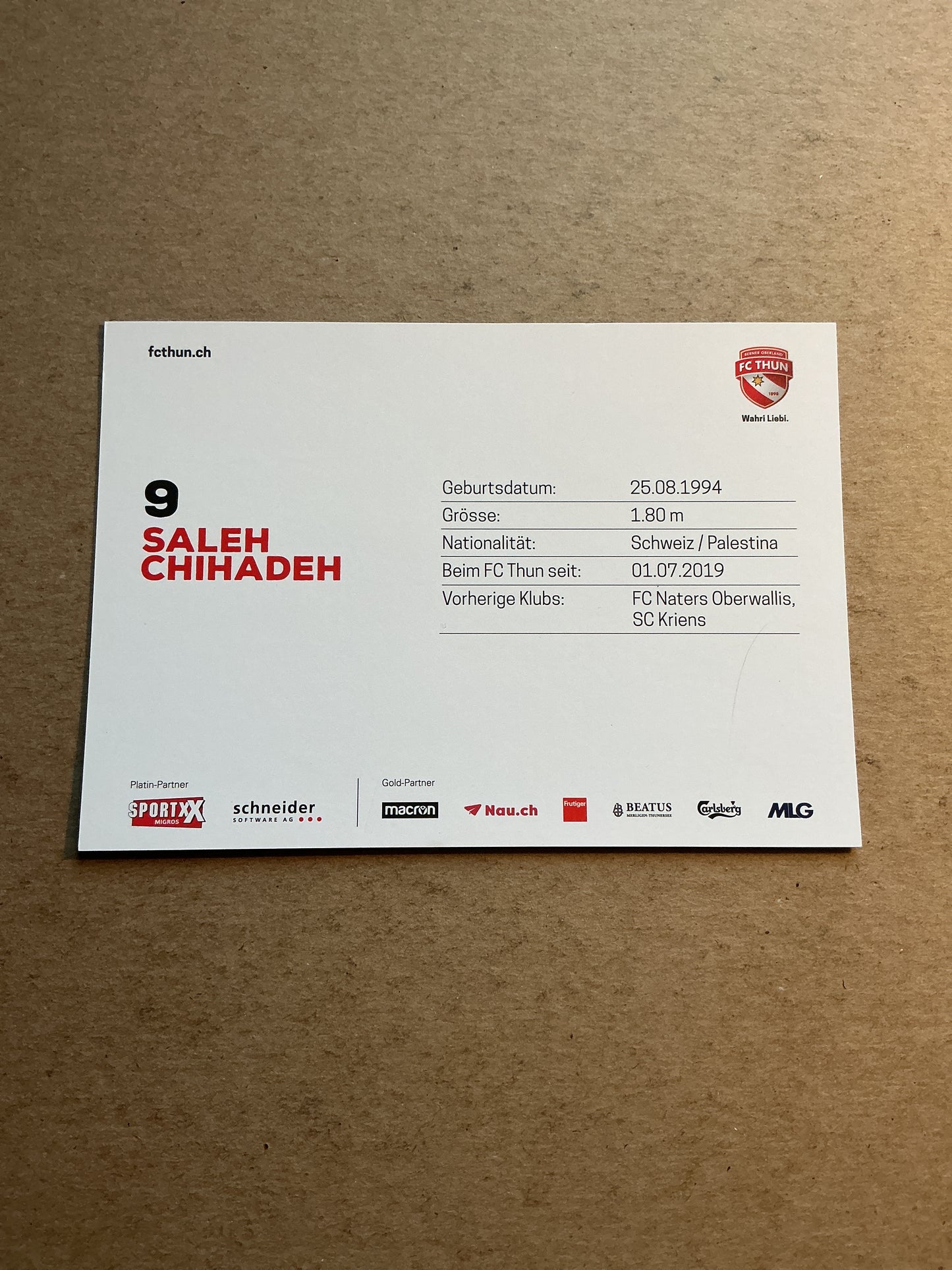Saleh Chihadeh, Switzerland 🇨🇭 FC Thun 2020/21 hand signed