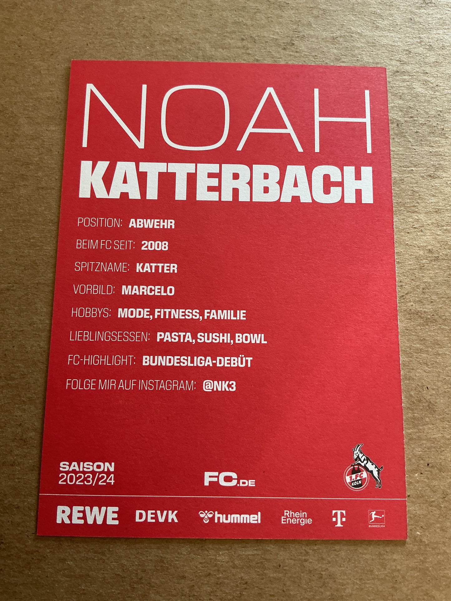 Noah Katterbach, Germany 🇩🇪 1.FC Köln 2023/24 hand signed