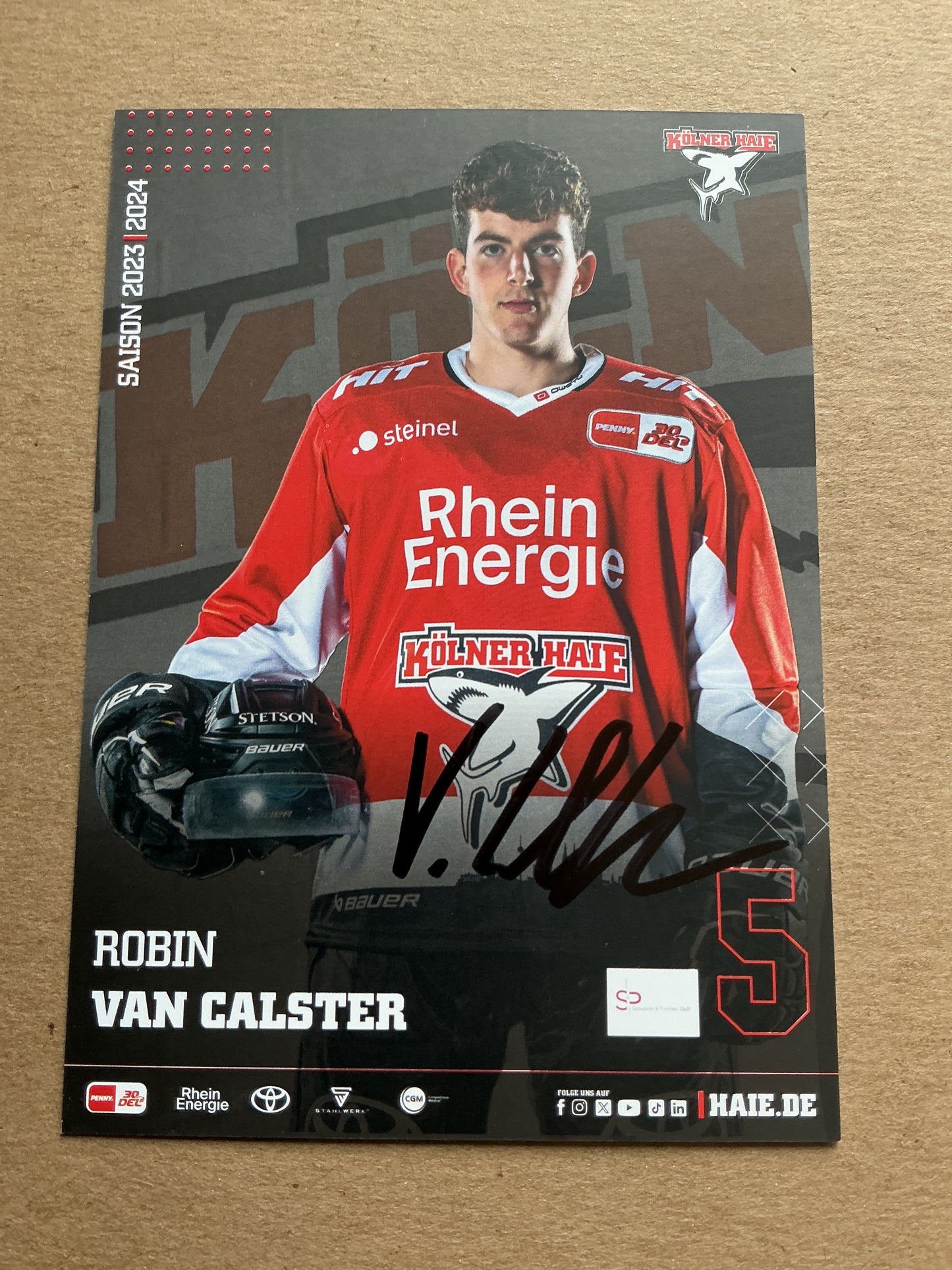 Robin van Calster, Germany 🇩🇪 Kölner Haie 2023/24 hand signed