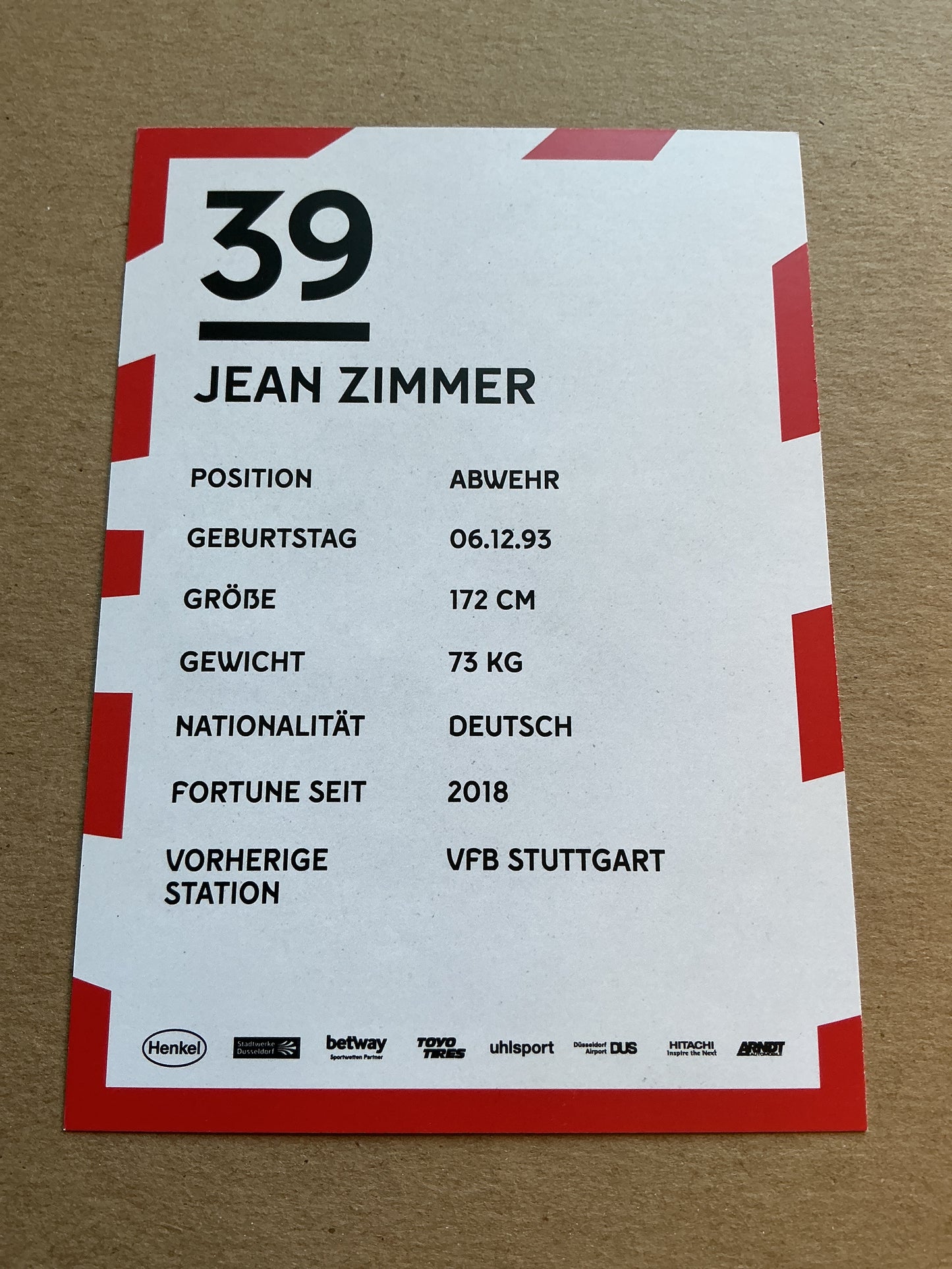 Jean Zimmer, Germany 🇩🇪 Fortuna Düsseldorf 2019/20 hand signed