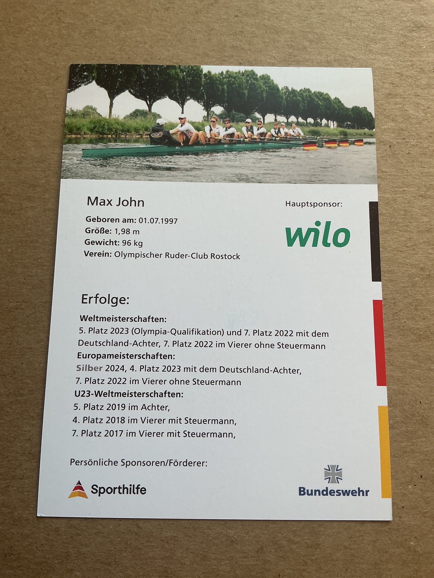 Max John, Germany 🇩🇪 Rowing Summer Olympics 2024 hand signed