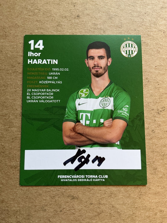 Ihor Haratin, Ukraine 🇺🇦 Ferencváros 2020/21 hand signed