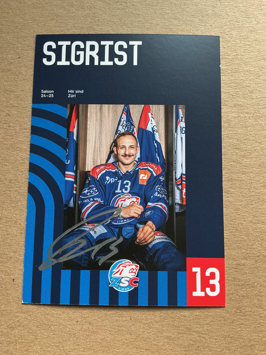 Justin Sigrist, Switzerland 🇨🇭 ZSC Lions 2024/25 hand signed
