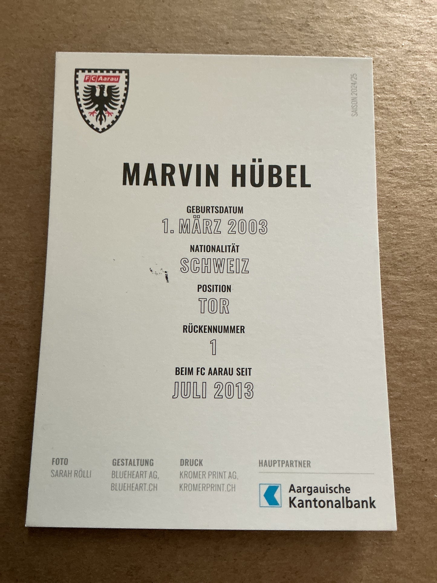 Marvin Hübel, Switzerland 🇨🇭 FC Aarau 2024/25 hand signed