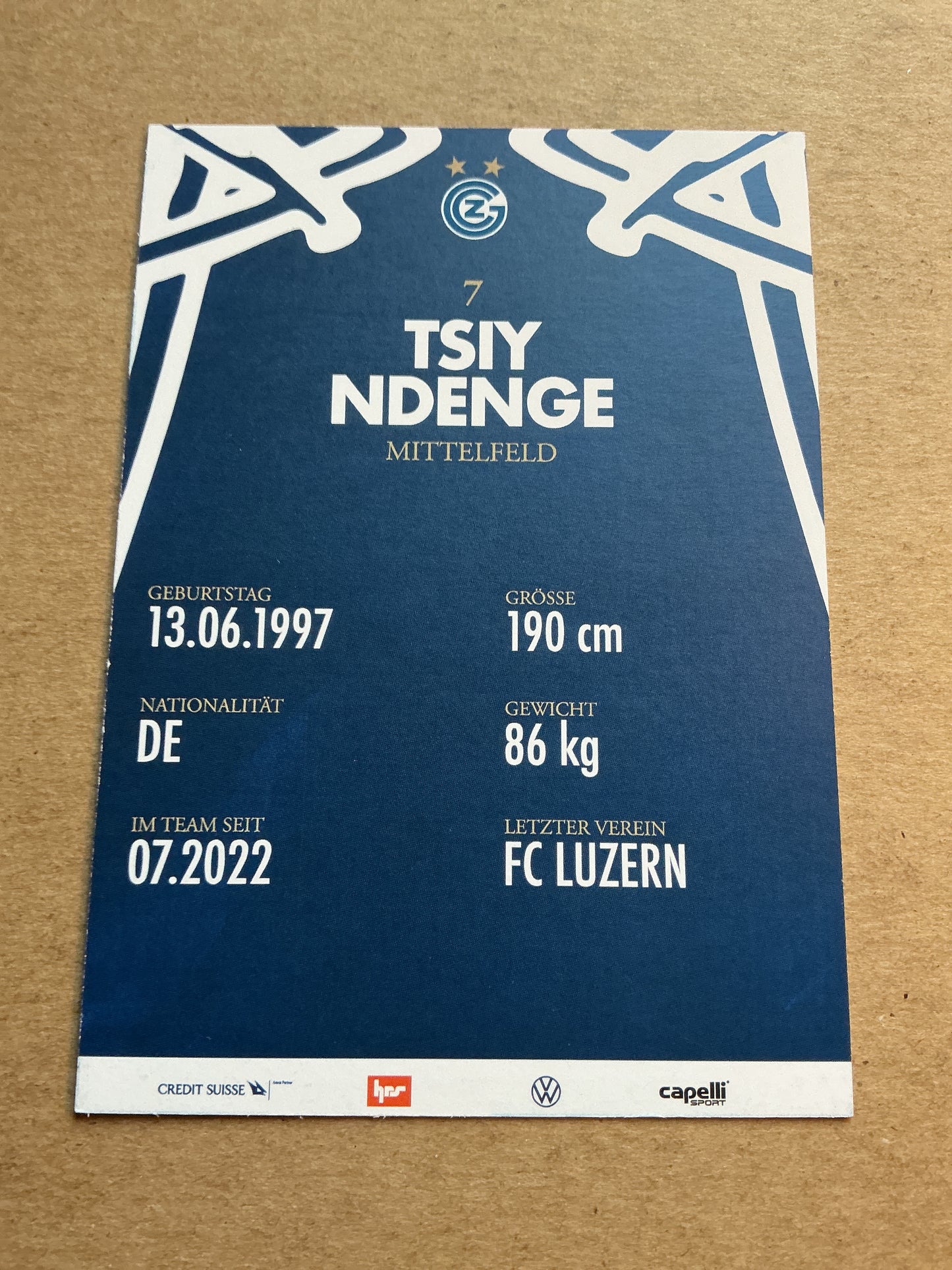 Tsiy Ndenge, Germany 🇩🇪 Grasshopper Club Zürich 2023/24 hand signed