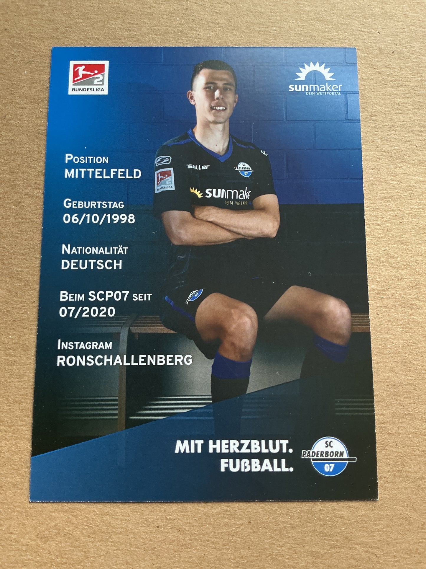 Ron Schallenberg, Germany 🇩🇪 SC Paderborn 07 2020/21 hand signed