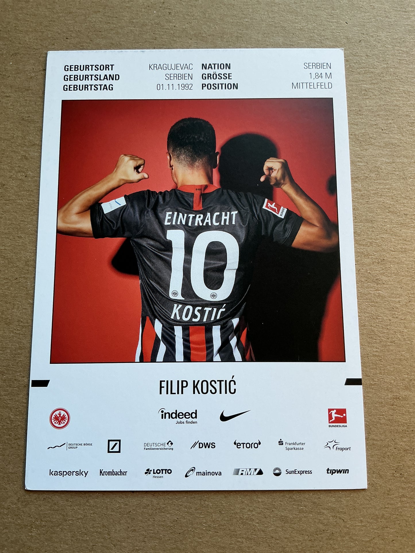 Filip Kostić, Serbia 🇷🇸 Eintracht Frankfurt 2019/20 hand signed