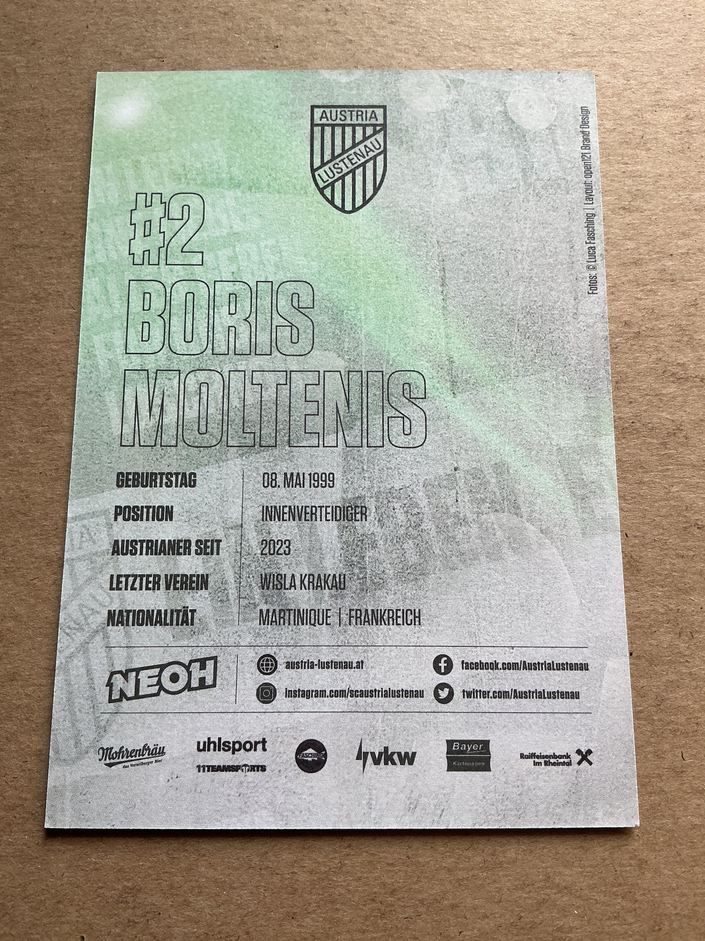 Boris Moltenis, Martinique 🇲🇶 SC Austria Lustenau 2023/24 hand signed