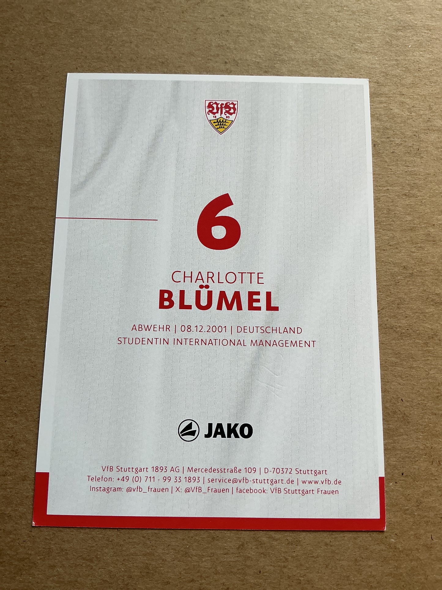 Charlotte Blümel, Germany 🇩🇪 VfB Stuttgart 2024/25 hand signed